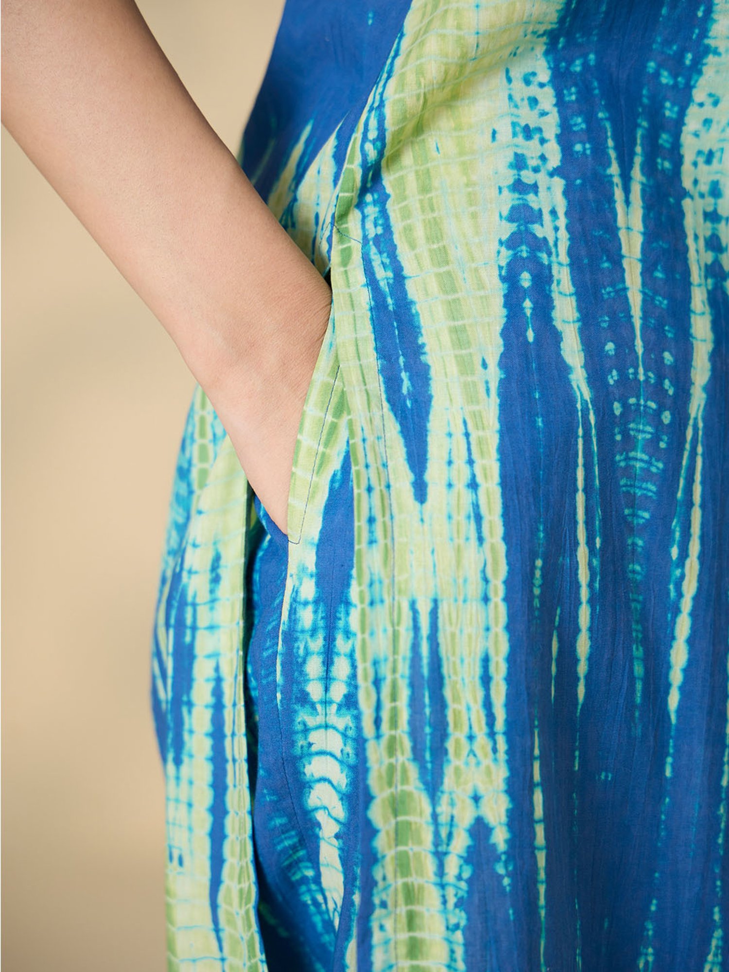 Okhai Blue & Green Cotton Tie-Dye Kurta Pant Set