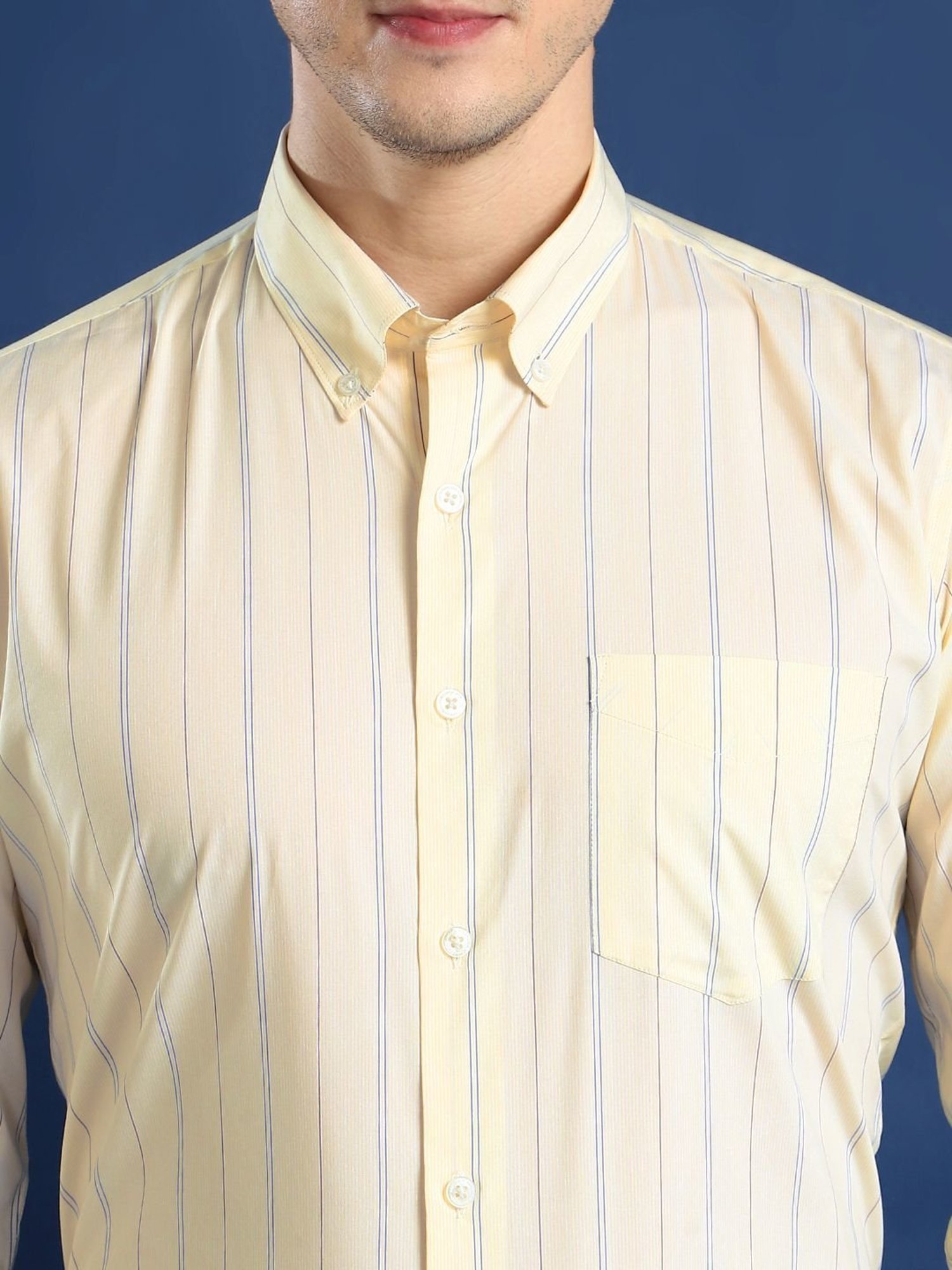 Hancock Cream Cotton Slim Fit Striped Shirt