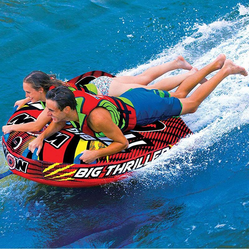 WOW Watersports Big Thriller Inflatable 2-Person Towable Water Boating Deck Tube with Nylon Cover and Speed Valve