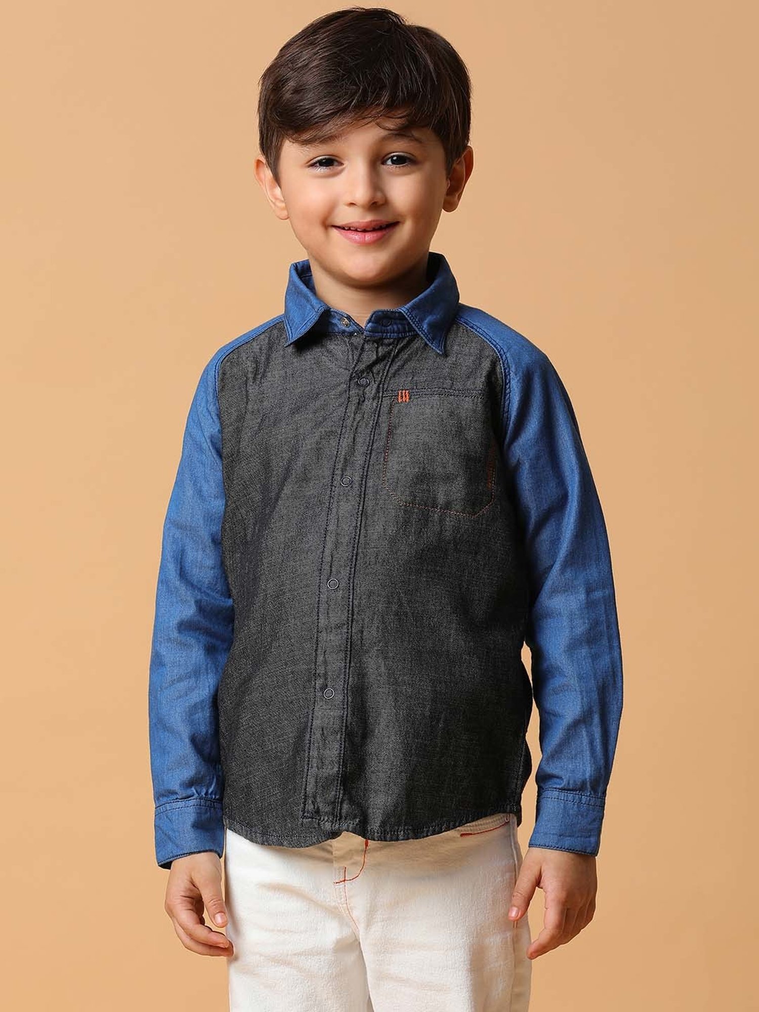 Tales & Stories Kids Black & Blue Cotton Regular Fit Full Sleeves Shirt