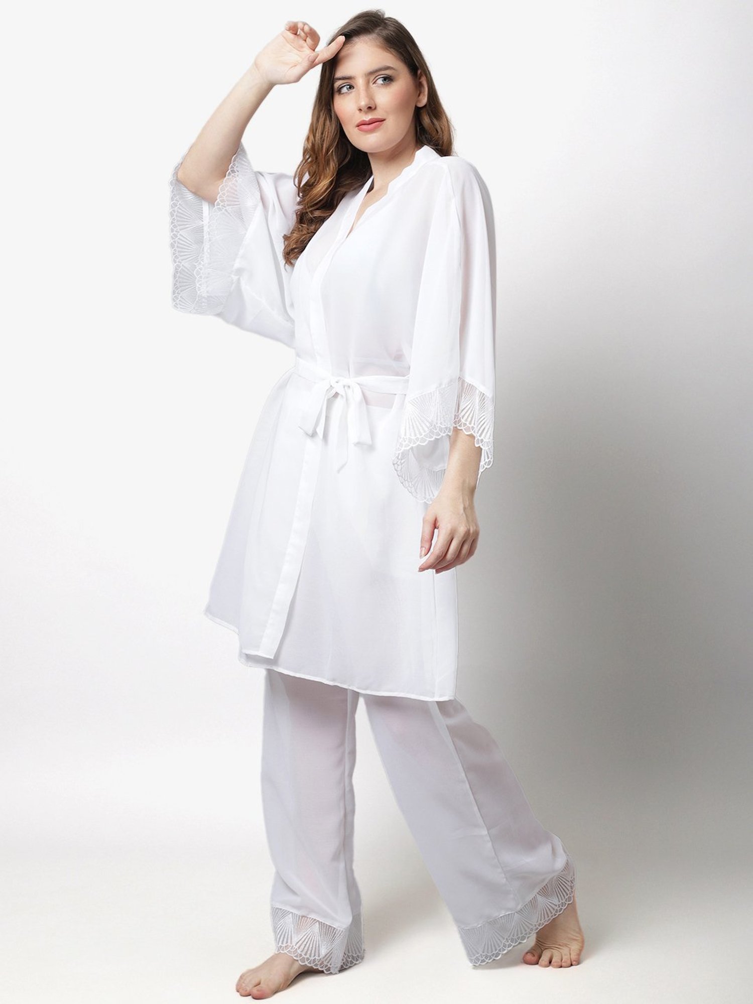 Erotissch White Plain Beachwear Co-Ord Set