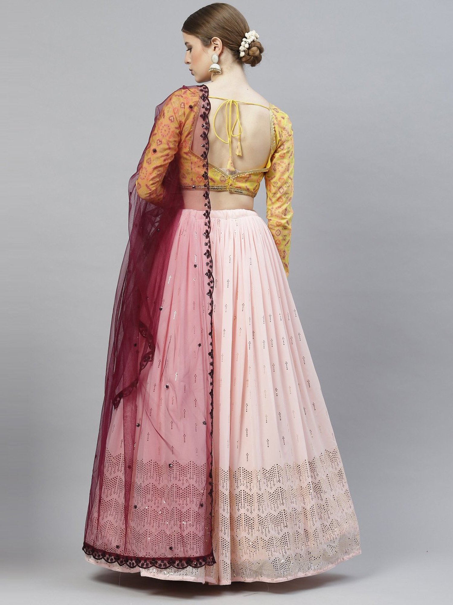 SHUBHKALA Pink Embellished Lehenga and Choli Set With Dupatta