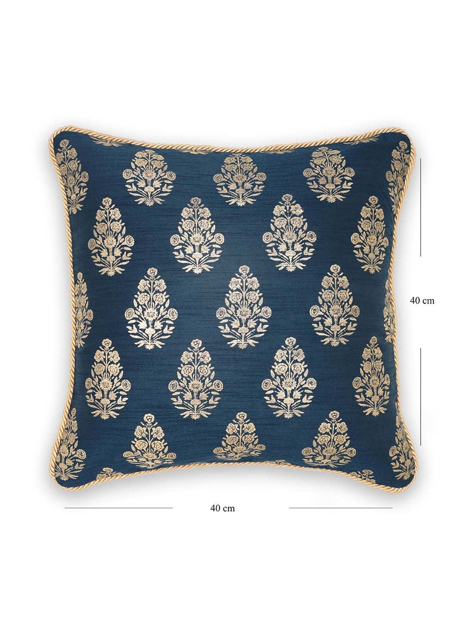 Pure Home and Living Blue Poly Dupion Foil Print Cushion Cover With Satin Twisted Dori