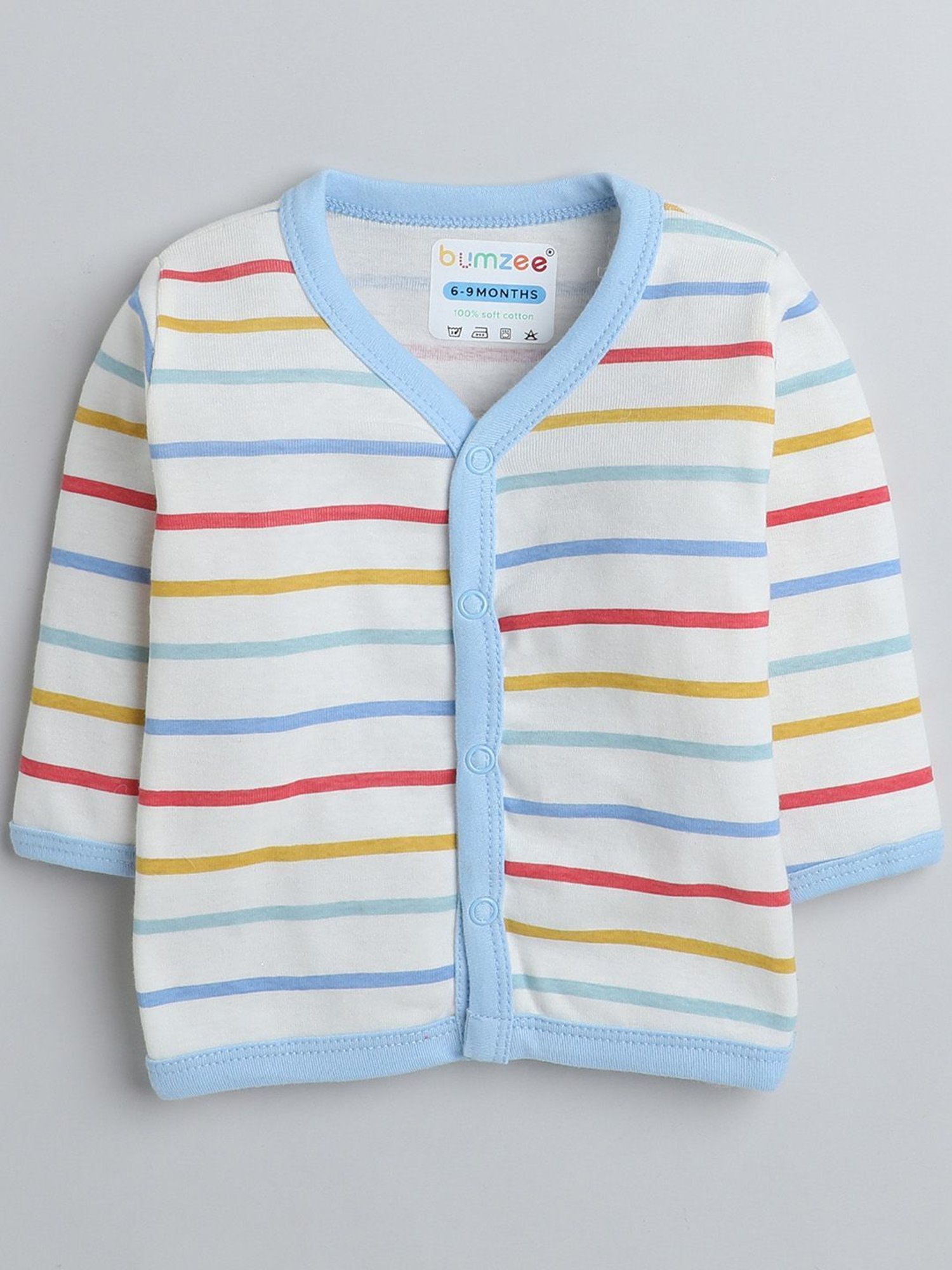 Bumzee Kids Blue & White Printed Full Sleeves Jhablas (Pack Of 3)