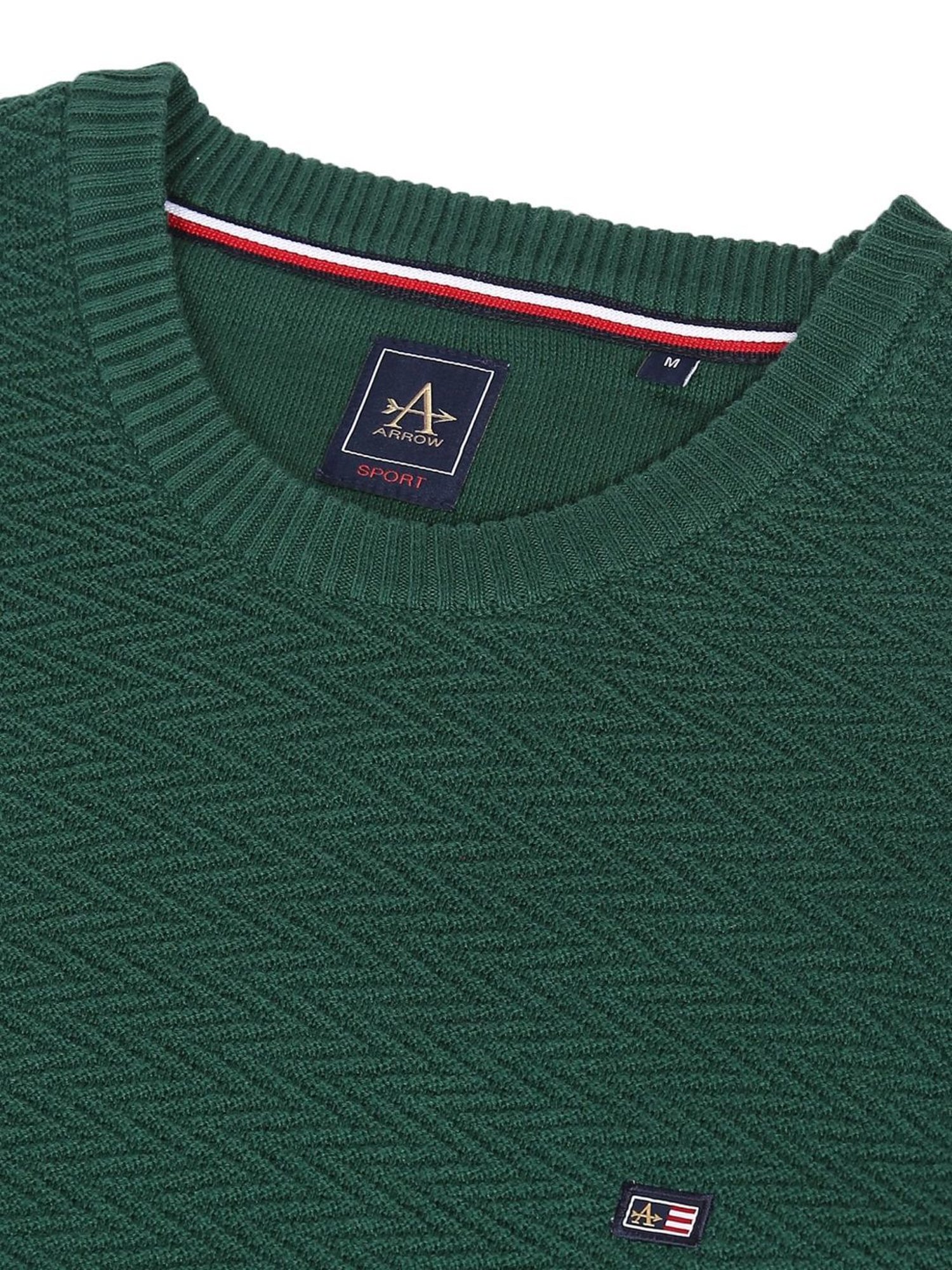 Arrow Sport Dark Green Cotton Regular Fit Self Pattern Sweaters