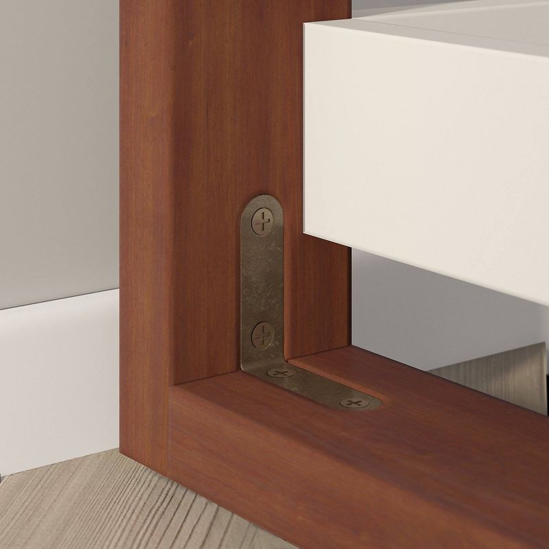 Voss Console Table with Shelves Cotton White/Serene Cherry - Kathy Ireland Home