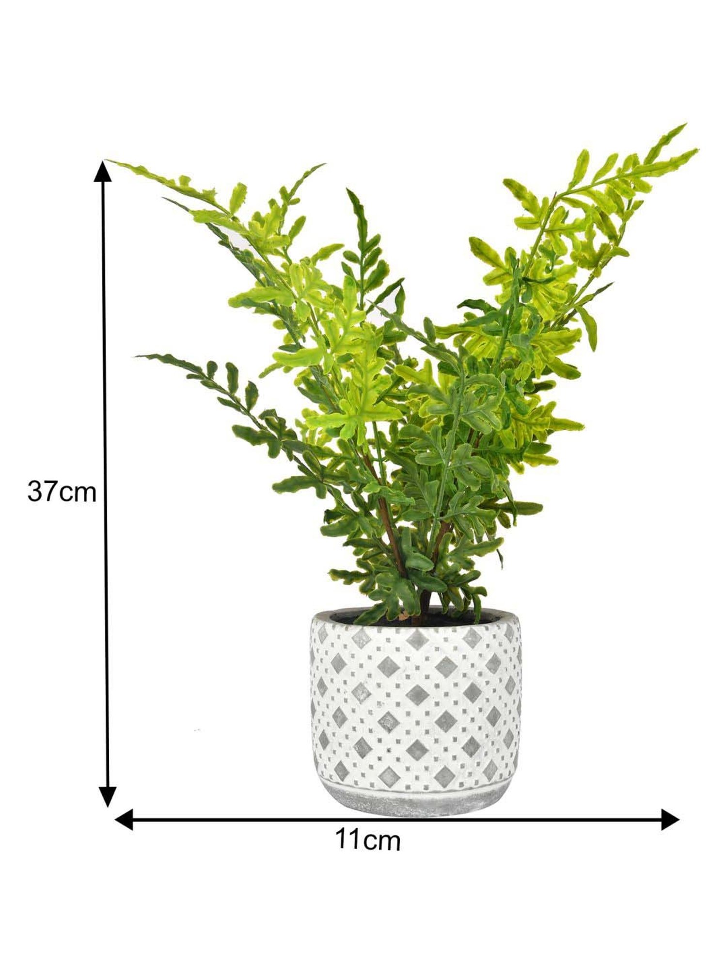 Tayhaa Grey & Green Ceramic Diamon Patterned Pot With Artificial Fern