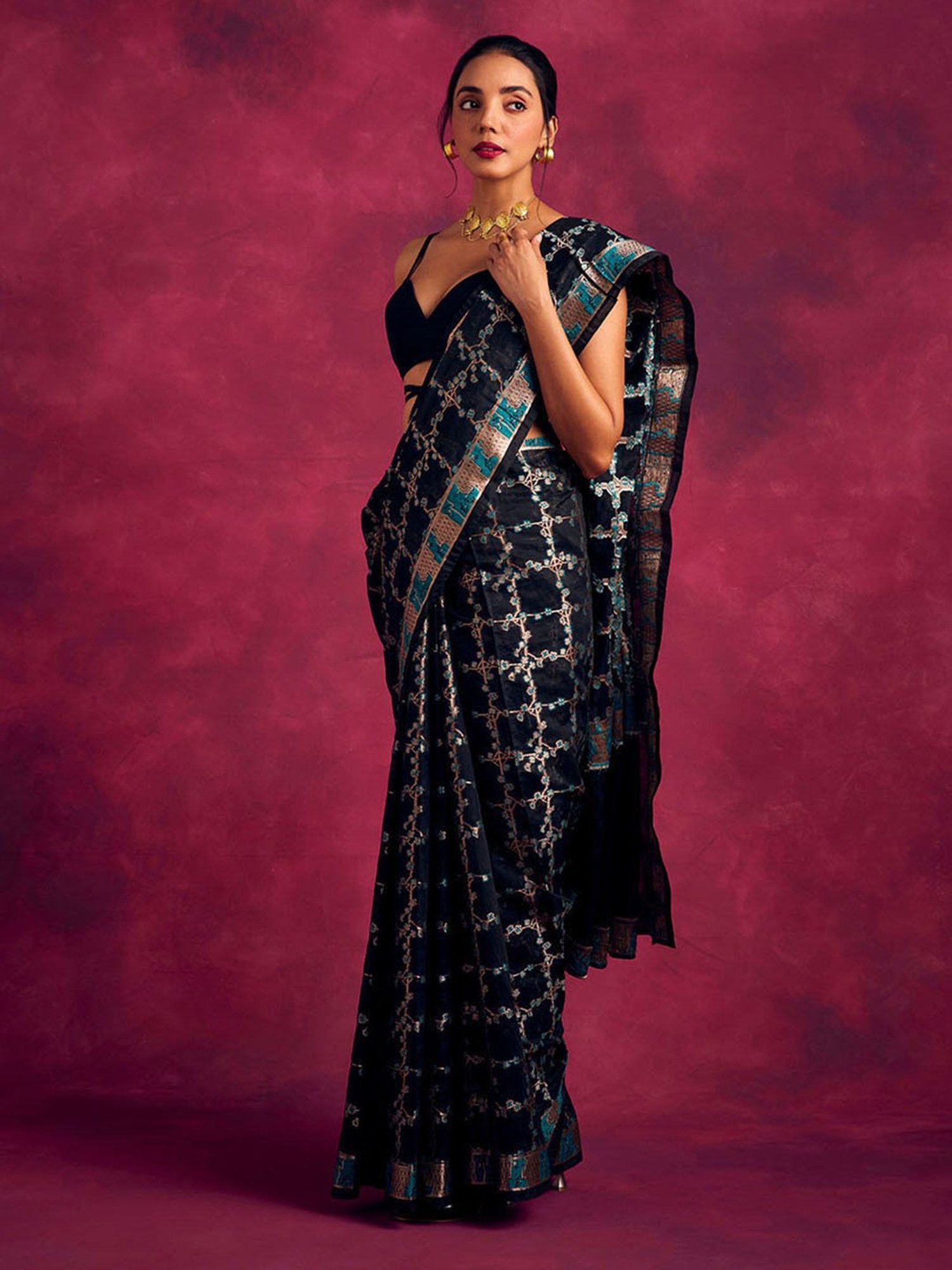 Abhishti Black Woven Saree Without Blouse