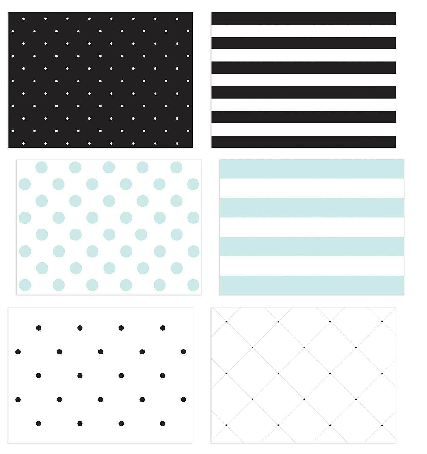 36 Pack Blank Note Cards, 6 All Occasion Polka Dot and Striped Designs, Greeting Card Bulk Box Set, Blue, Black and White Notecards, Blank Note Cards with Envelopes Included, 4.75 x 3.5 Inches