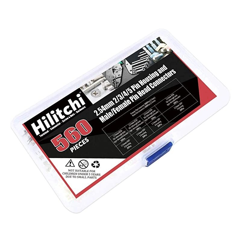 560Pcs 2.54mm 2/3/4/5 Pin Housing and Male/Female Pin Head Connector Adapter Plug Set Perfectly Compatible with JST-XHP