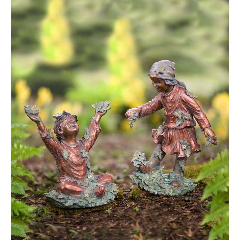 Wind & Weather Autumn Girl in Leaves Garden Statue