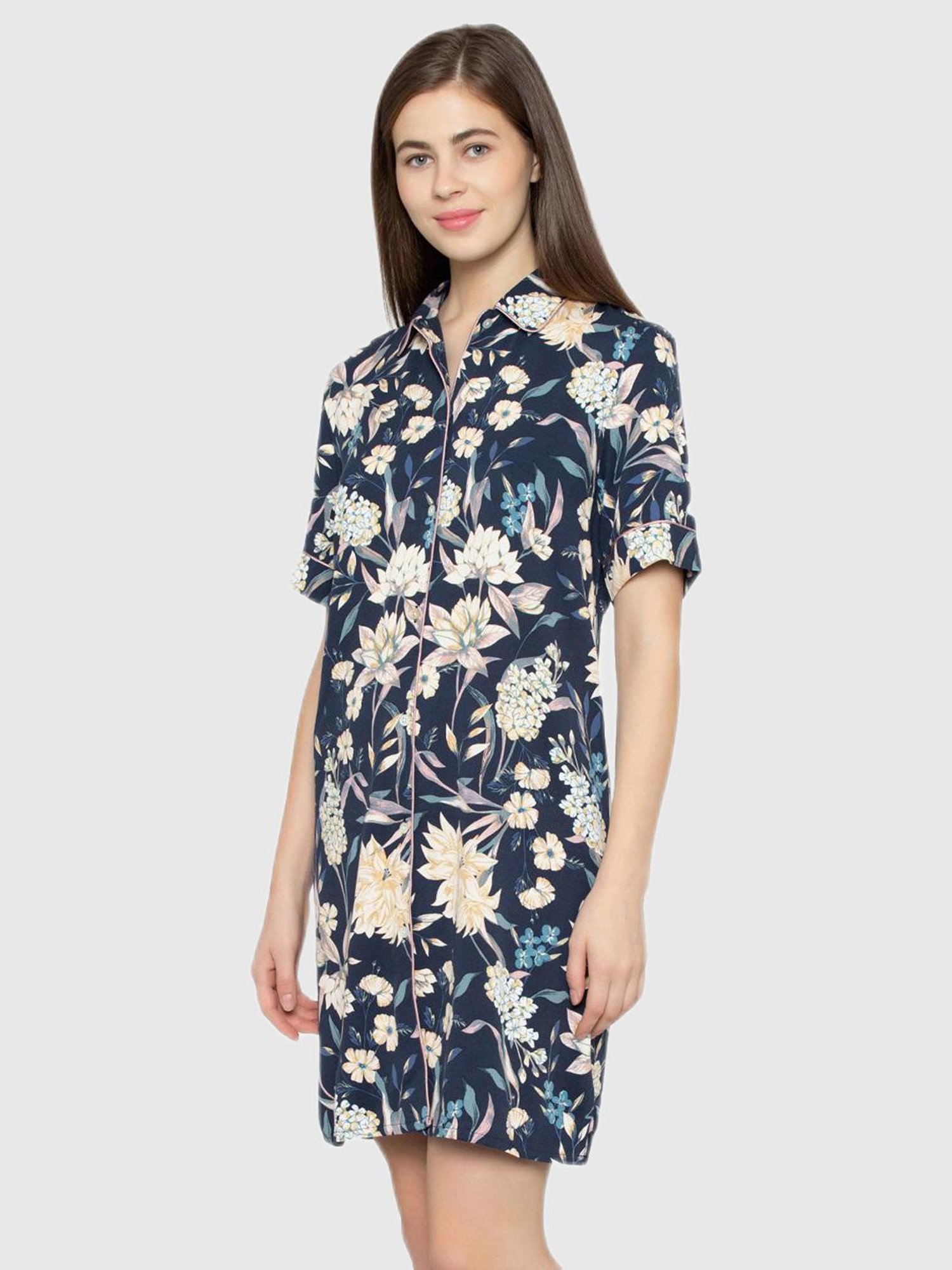 Triumph Navy Floral Print Night Dress