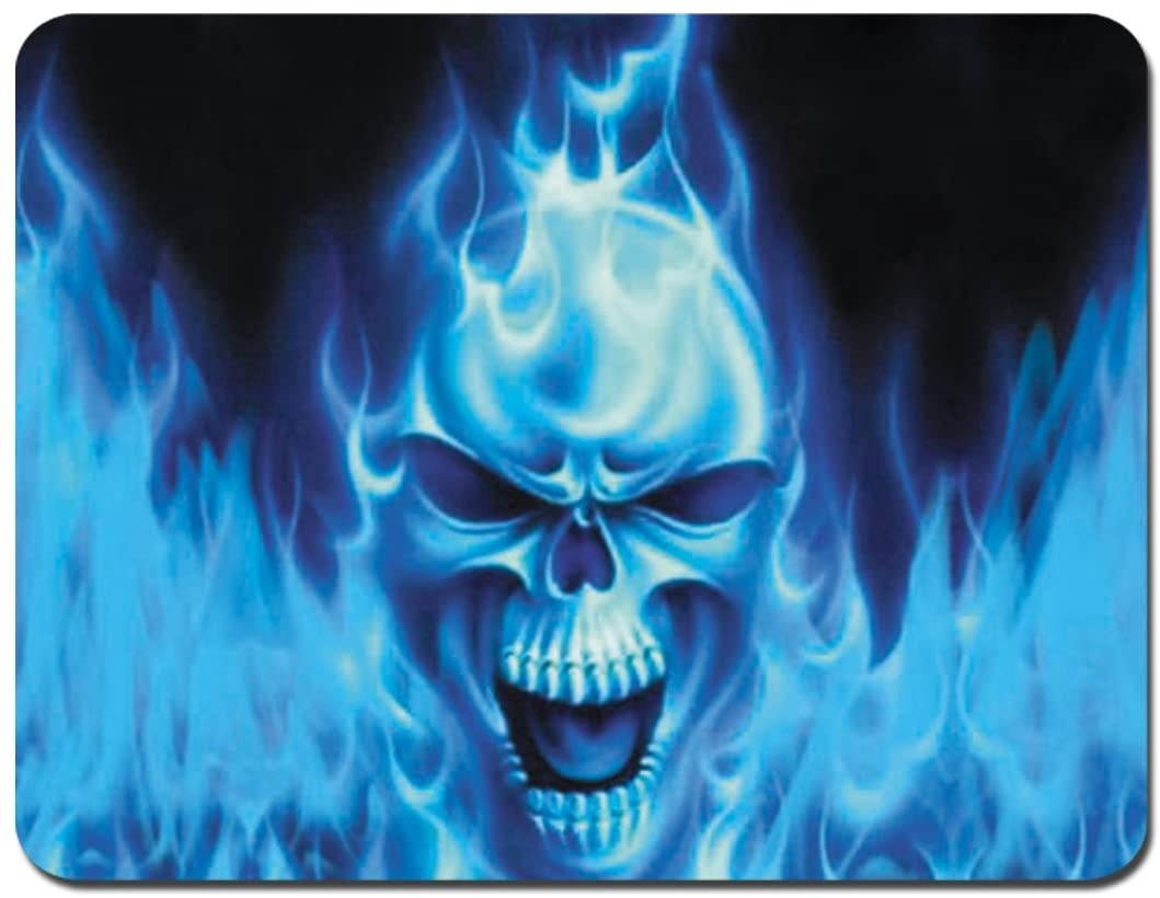 Meffort Inc Standard 9.5 x 7.9 Inch Mouse Pad - Blue Flaming Skull