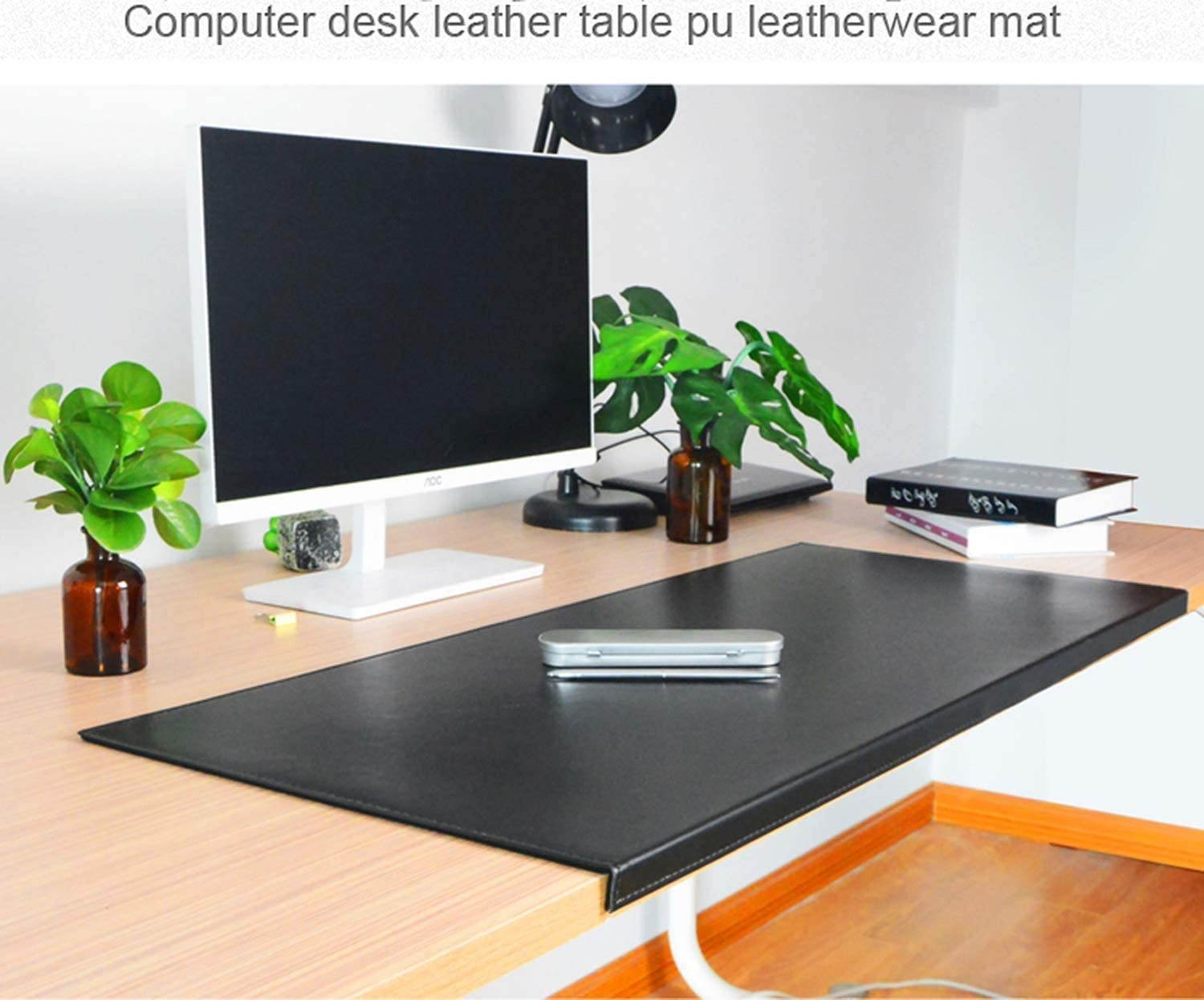 Non-Slip 31.5&rdquo;x 15.8" Soft Leather Surface Office Desk Mouse Mat Pad with Full Grip Fixation Lip Table Blotter Protector