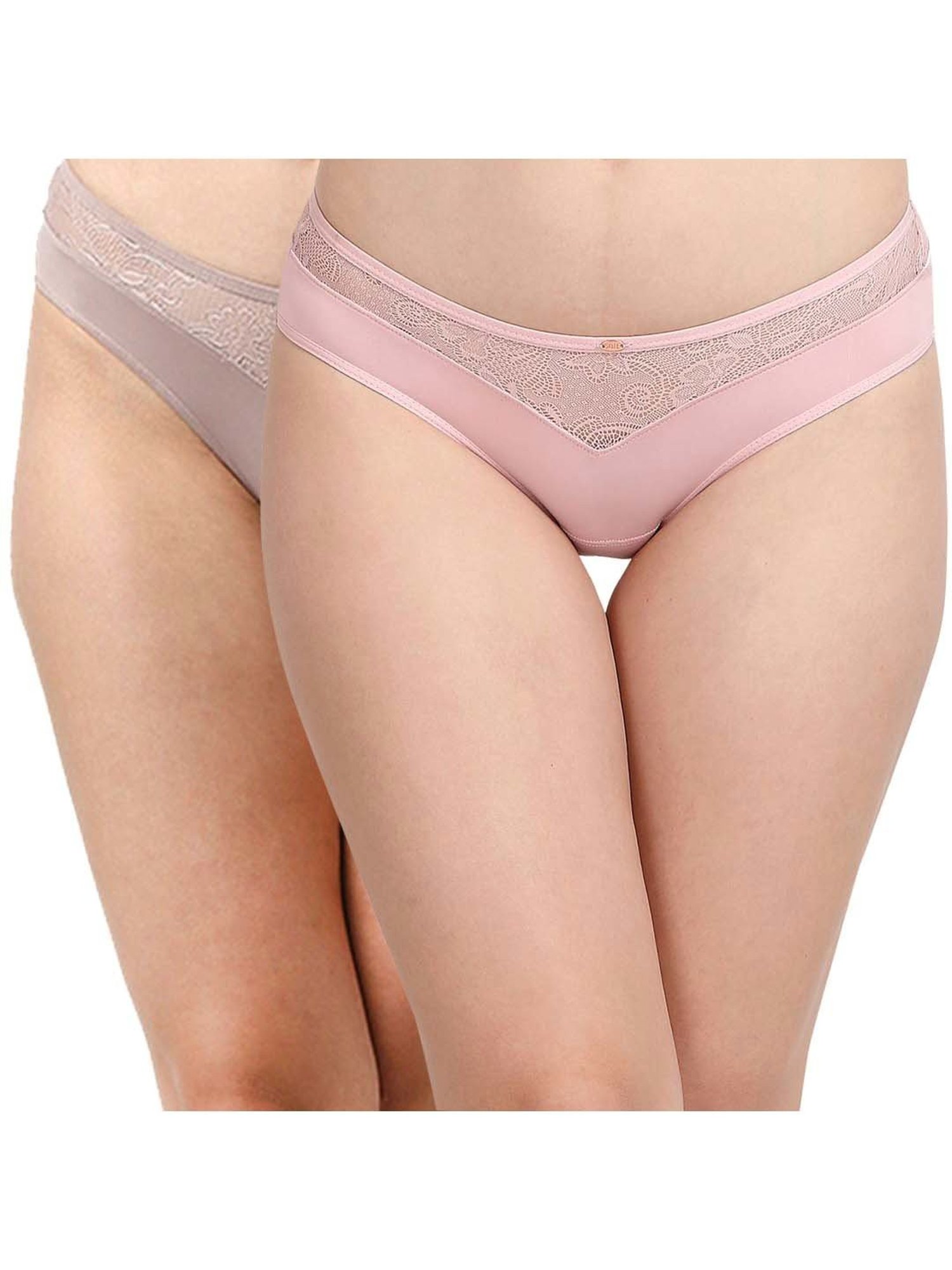 Soie Pink & Grey Lace Work Bikini Panties - Pack Of 2