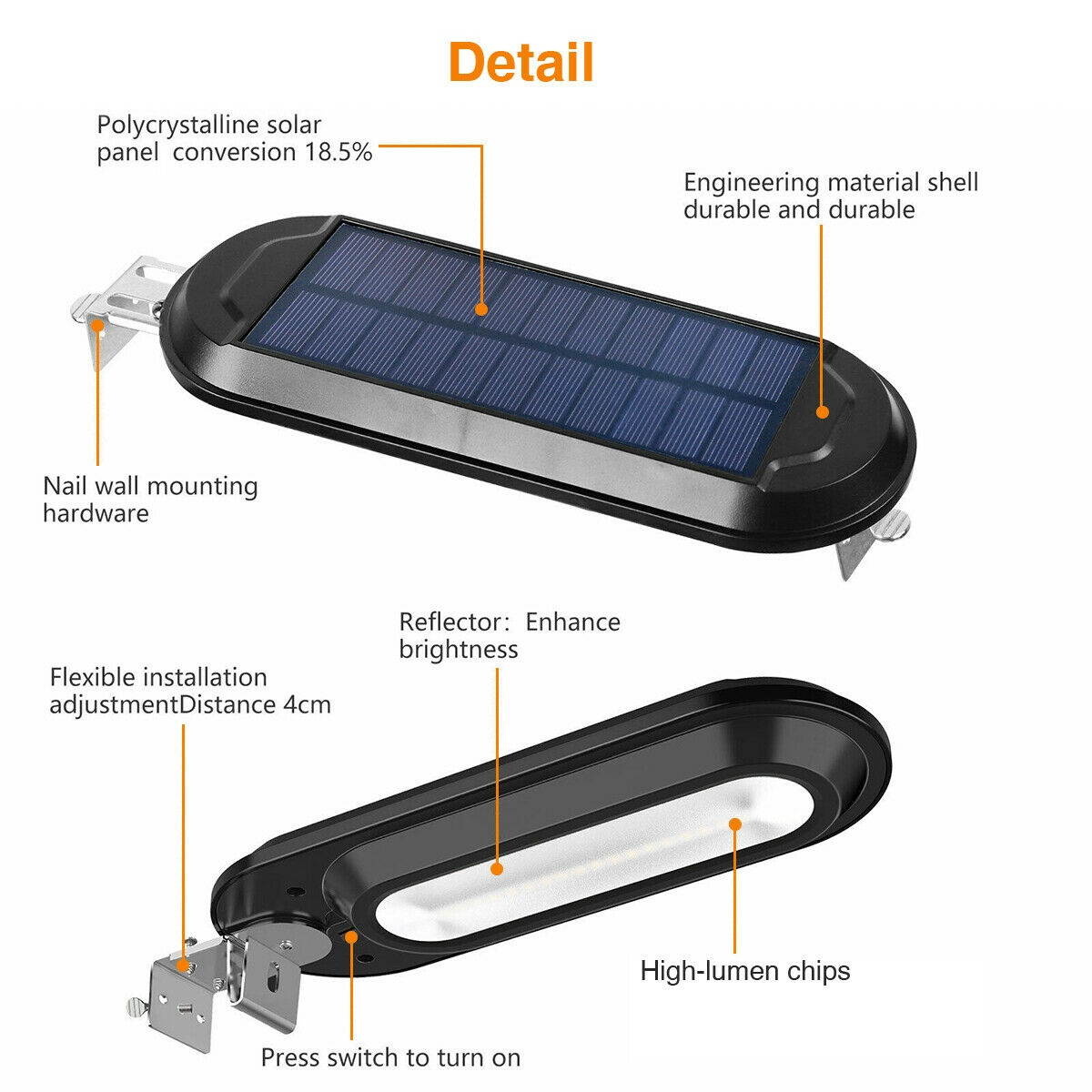 Outdoor Commercial 18 LED Solar Street Light IP55 Waterproof Dusk to Dawn Lamp