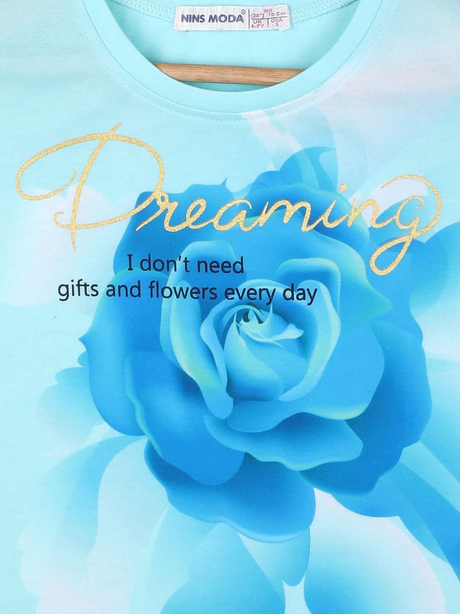 NINS MODA Kids Sky Blue Floral Print Top