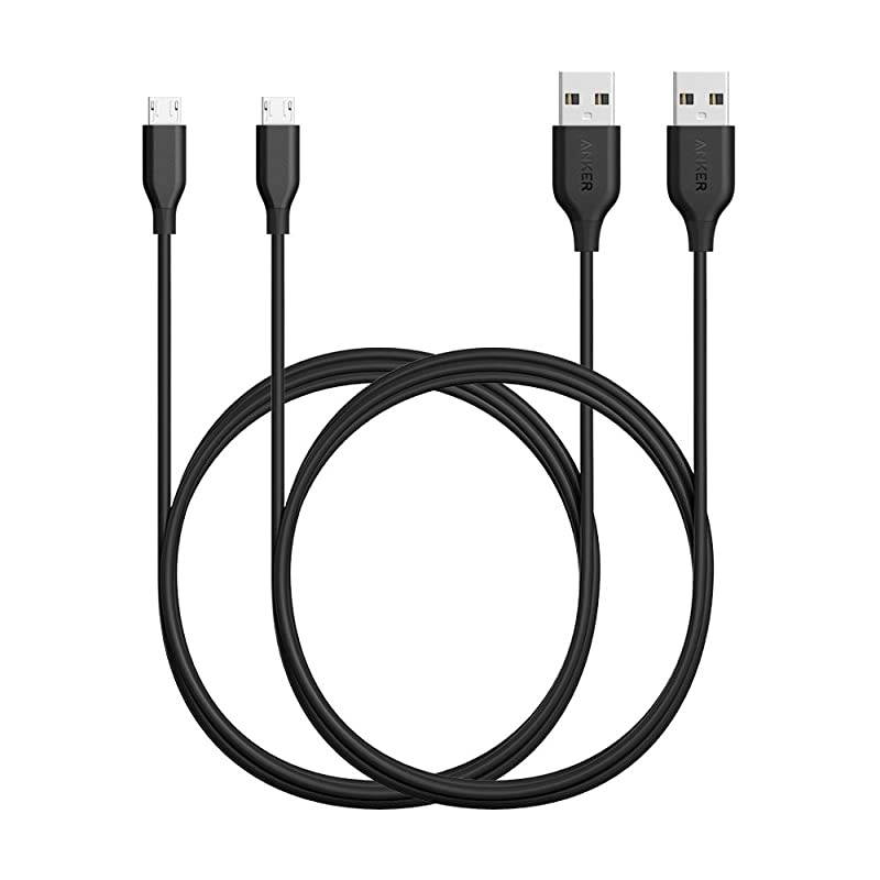 2Pack  Powerline Micro USB 6ft Durable Charging Cable with Aramid Fiber and 5000+ Bend Lifespan for Samsung Nexus LG Motorola Android Smartphones and More Black
