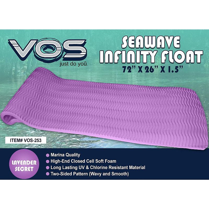 Vos 72 Inch Soft Wavy Foam Durable Long Lasting UV Chlorine Resistant Water Float Lounger Raft for Lakes, Rivers, and Swimming Pool, Lavender