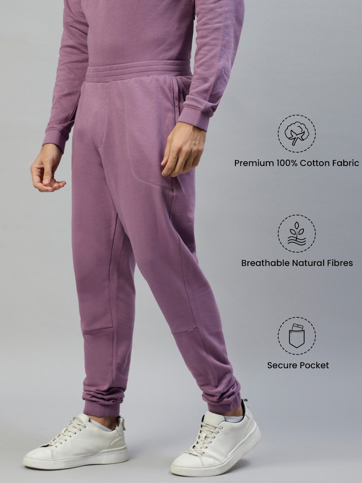 Slowave Purple Regular Fit Cotton Joggers