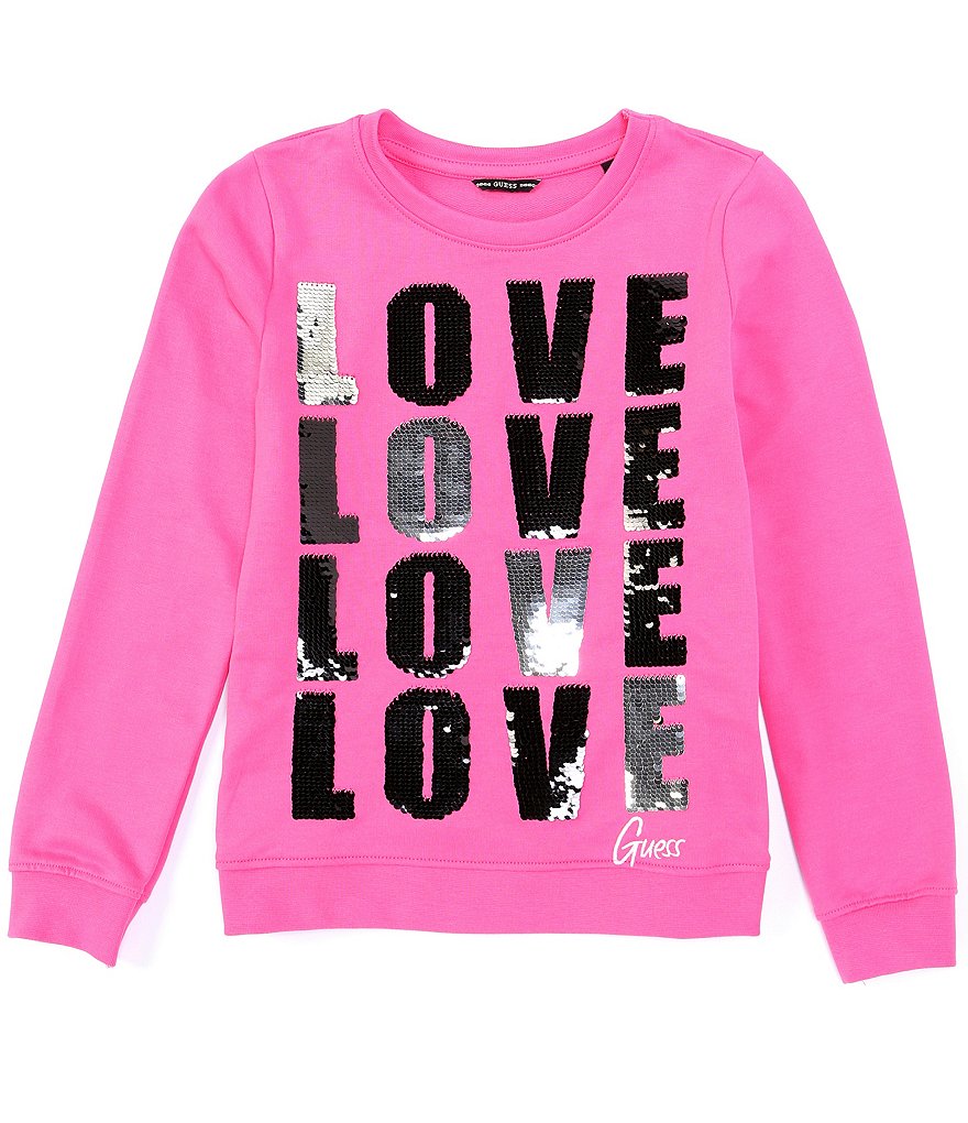Guess Big Girls 7-16 Long-Sleeve Rhinestone Logo Graphic Crew Sweatshirt Top