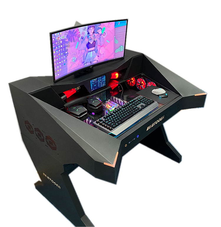 ALAMENGDA  Full Tower Computer Case All-in-one Desk Case Desk / DIY Cool Transparent Built-in MOD / Large Computer Case Table/With Small Secondary Screen