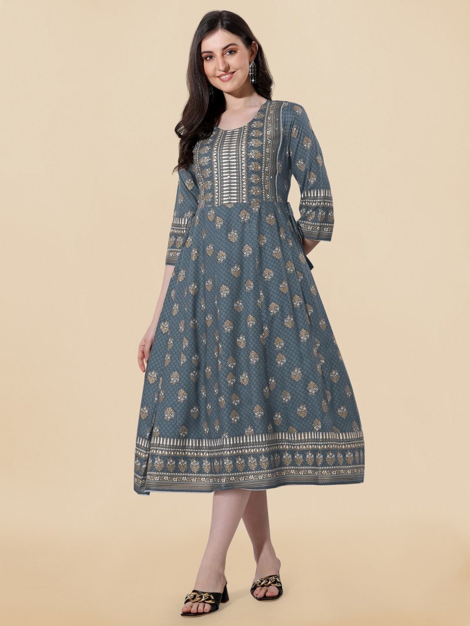 MIRCHI FASHION Grey Embroidered A-Line Dress