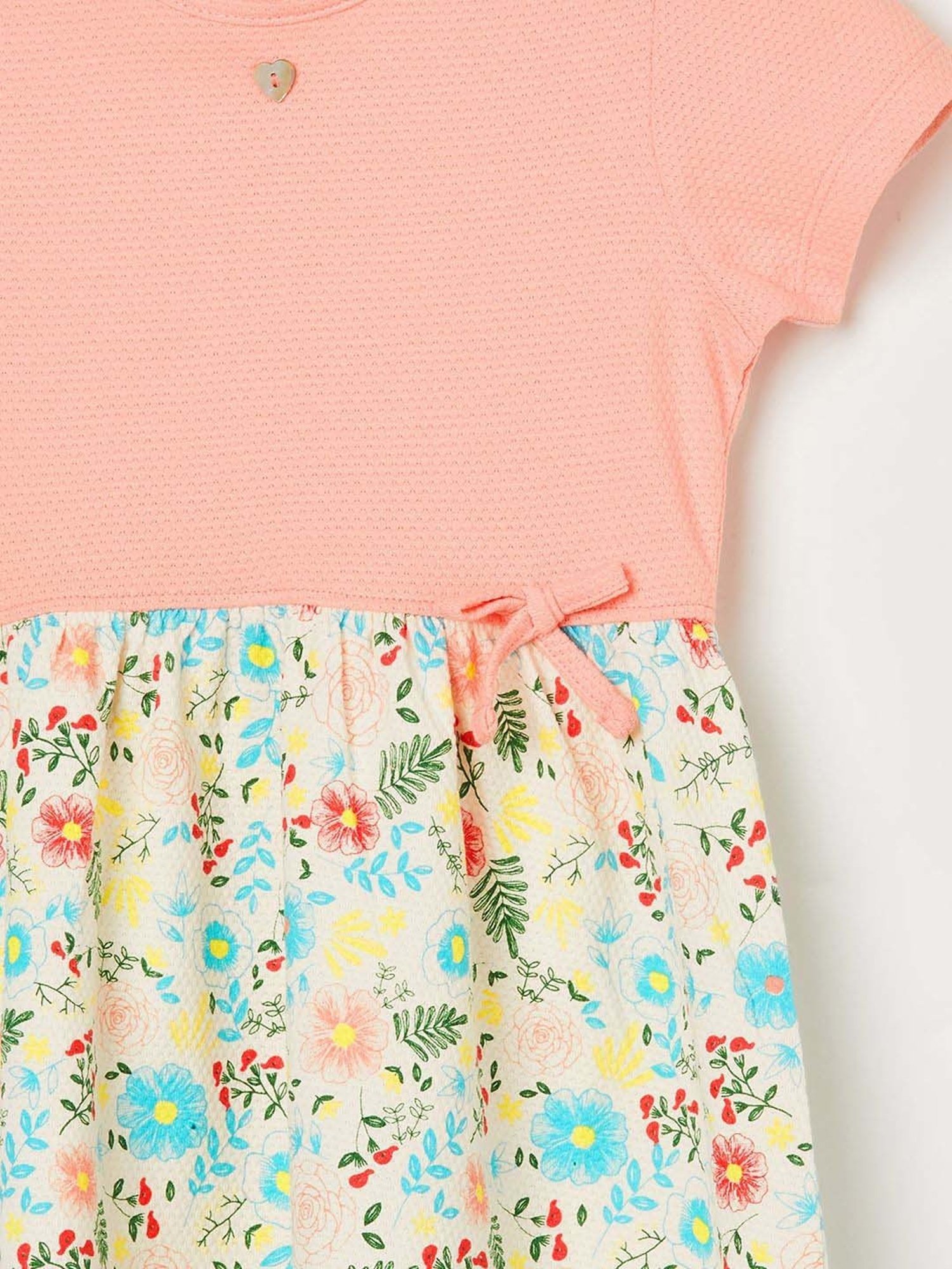 Juniors by Lifestyle Kids Peach Cotton Printed Dress