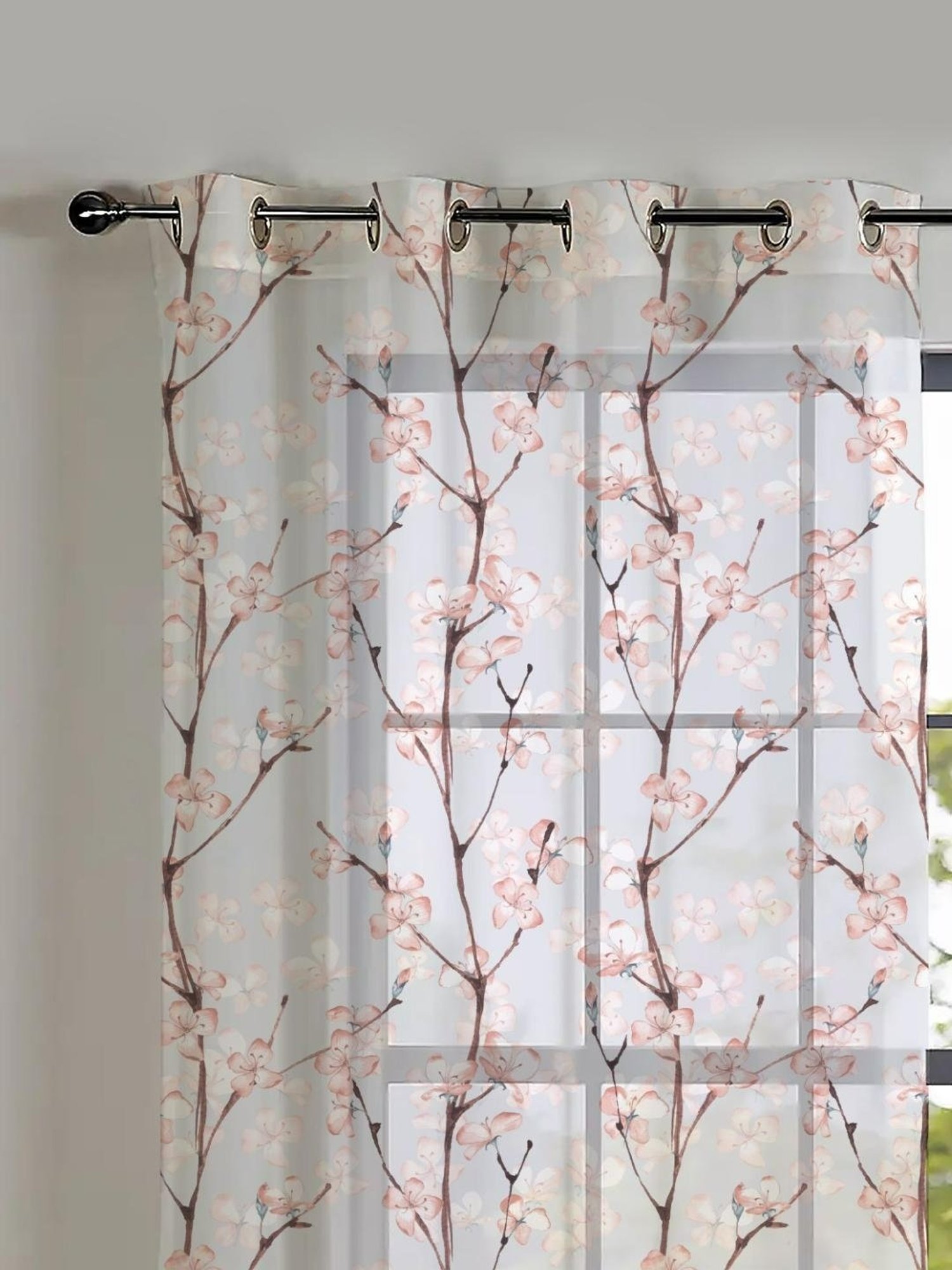 SPACES DRAPE STORY Elegent Floral Pink & Blue Polyester 5 ft Window Curtains - Set of 2