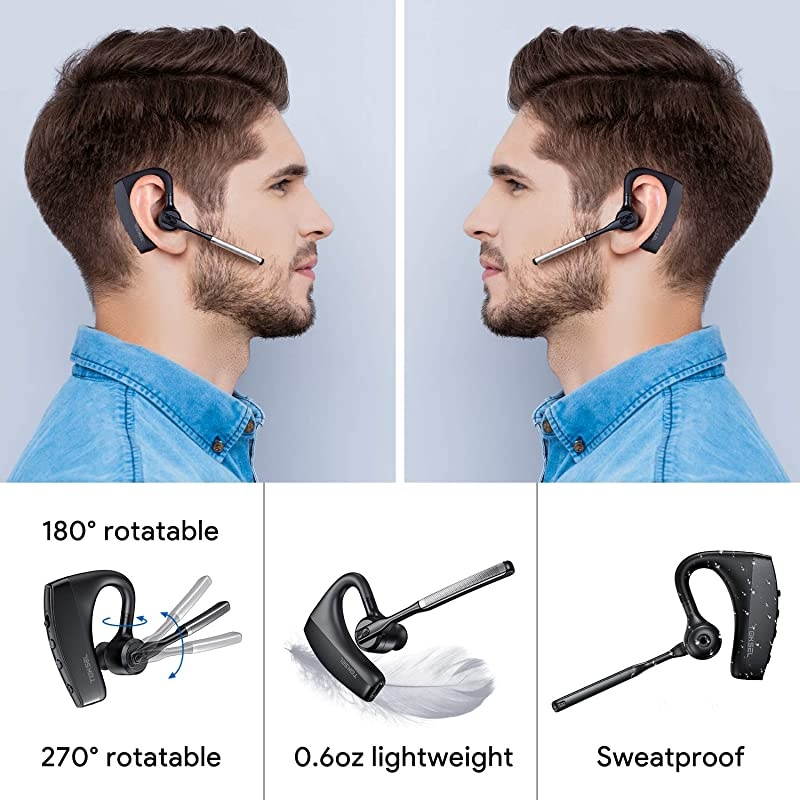 Bluetooth Headset for Cell Phones Bluetooth Earpiece 50 with Dual Mic Noise Cancelling 8Hrs Talktime Mute Button HandsFree Earphones Compatible iPhone Android DrivingBusinessOffice