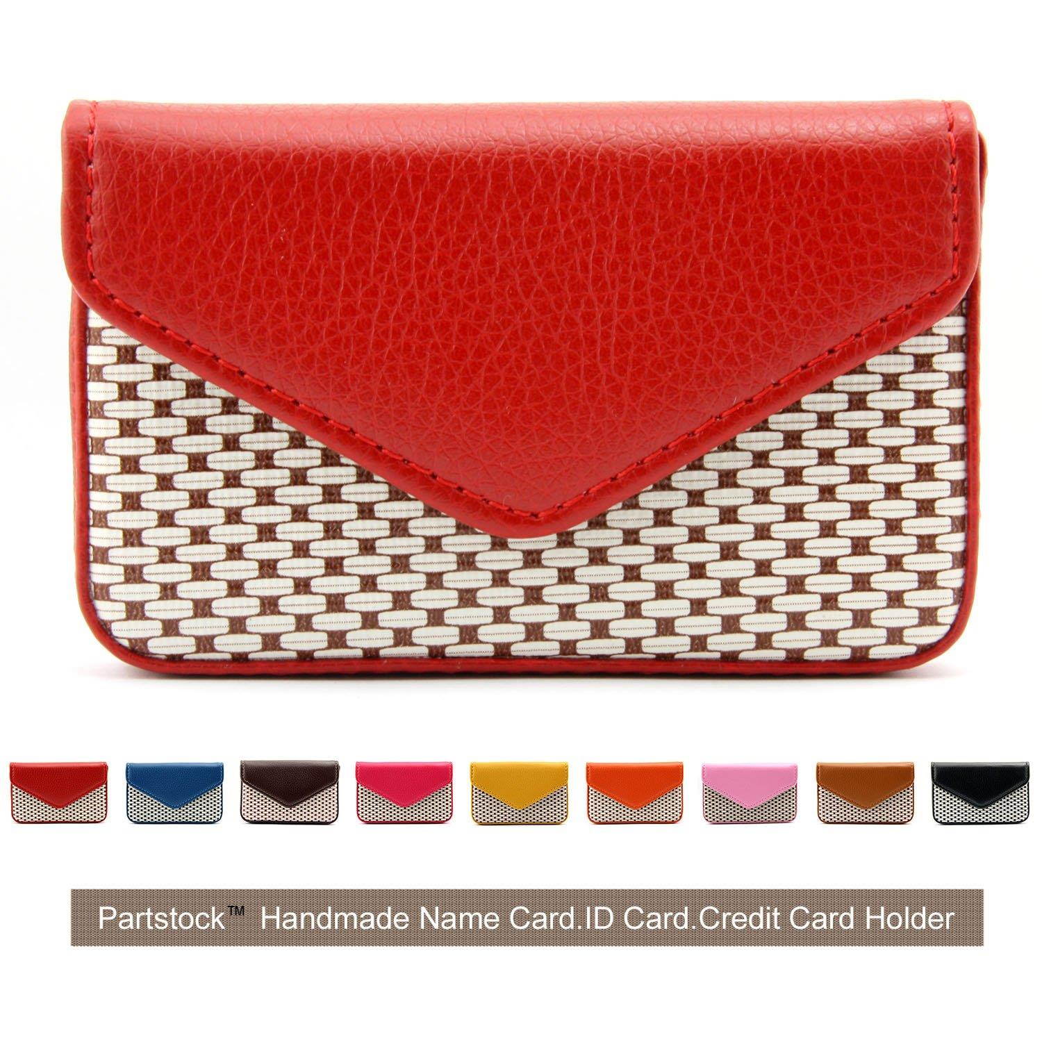 Partstock Multipurpose PU Leather Business Name Card Holder Wallet Leather Credit card ID Case / Holder / Cards Case with Magnetic Shut.Perfect Gift - Red