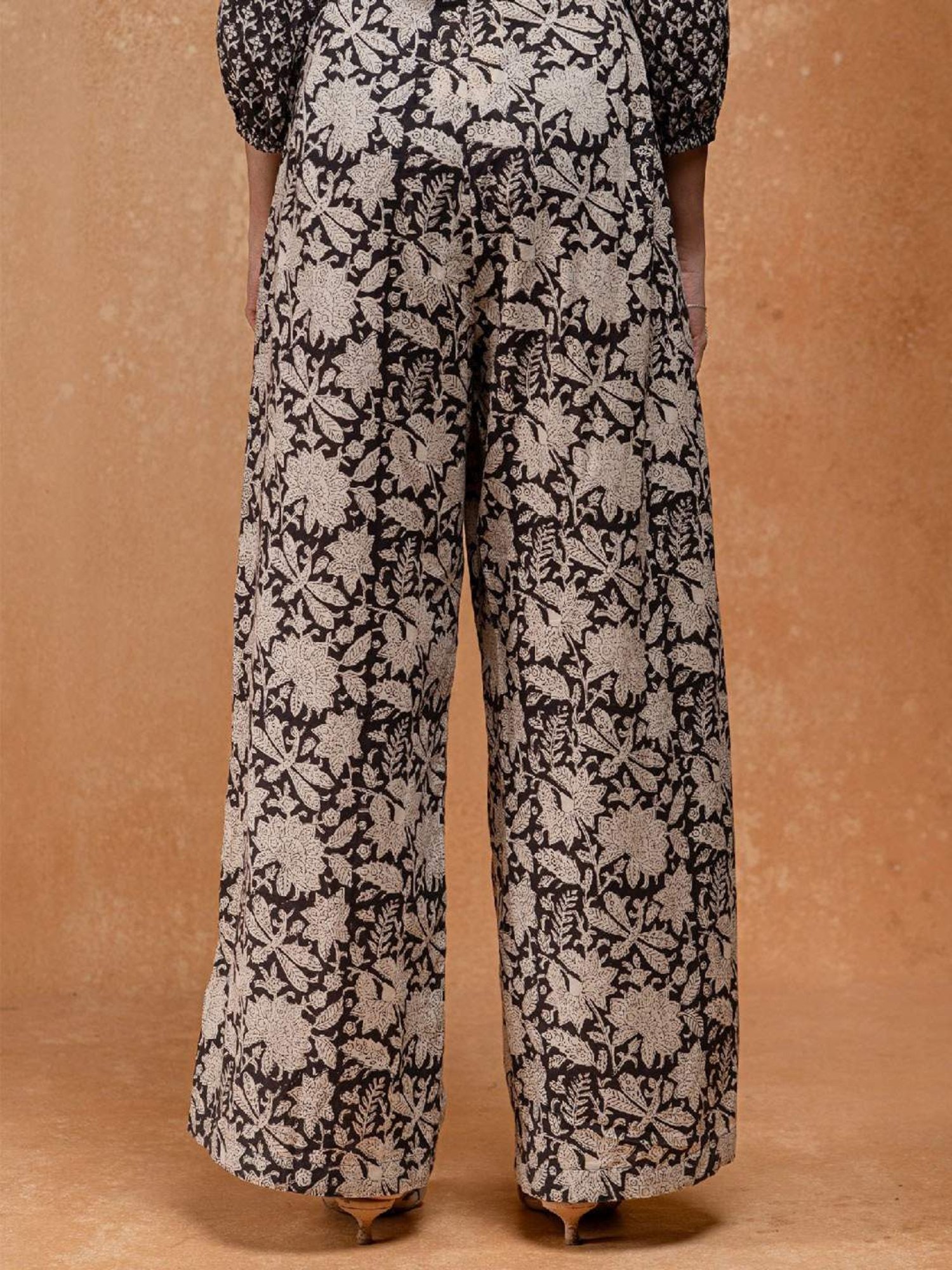 Okhai Black Floral Print Pure Cotton Pants