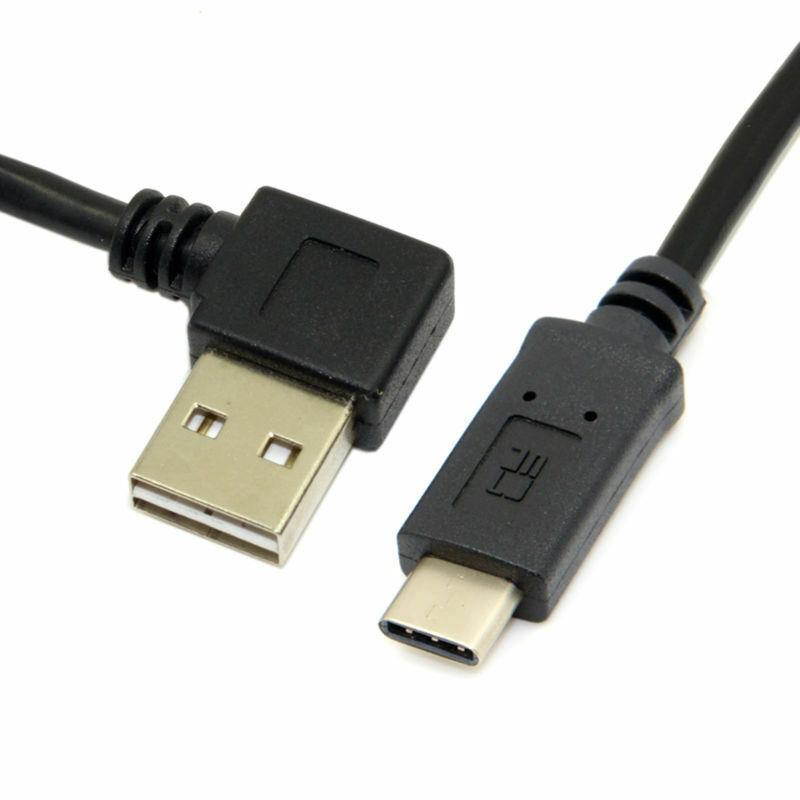 Reversible Left & Right Angled 90 Degree USB 2.0 Male to USB Type-C Male Data Cable for Macbook & Tablet & Cell Phone 1m Black