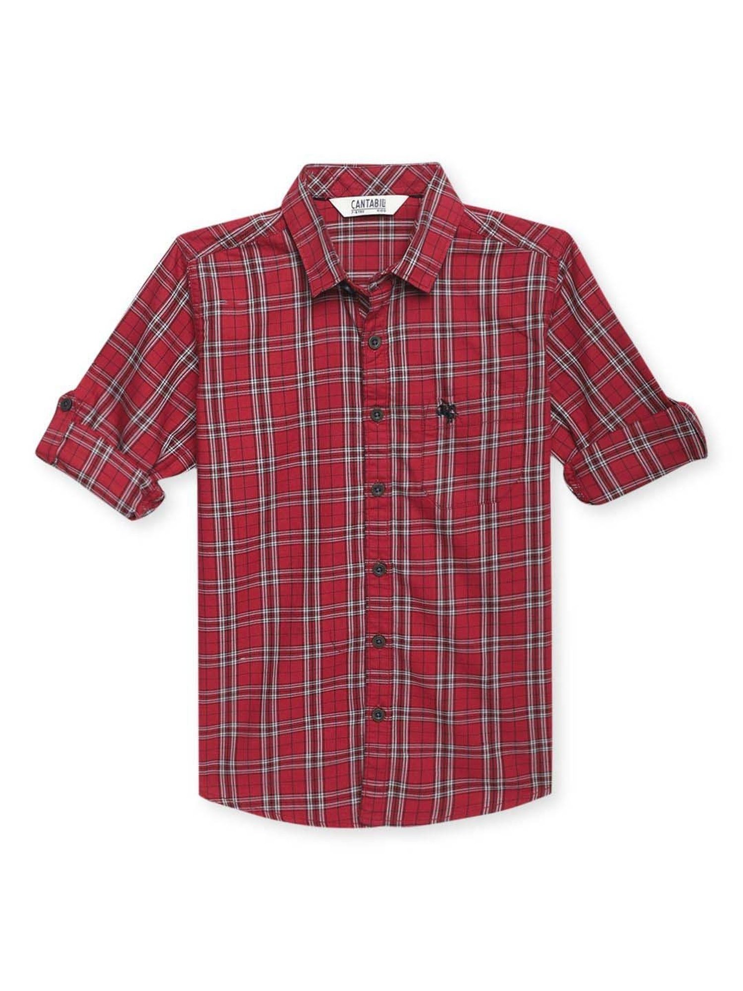 Cantabil Kids Red Cotton Chequered Full Sleeves Shirt