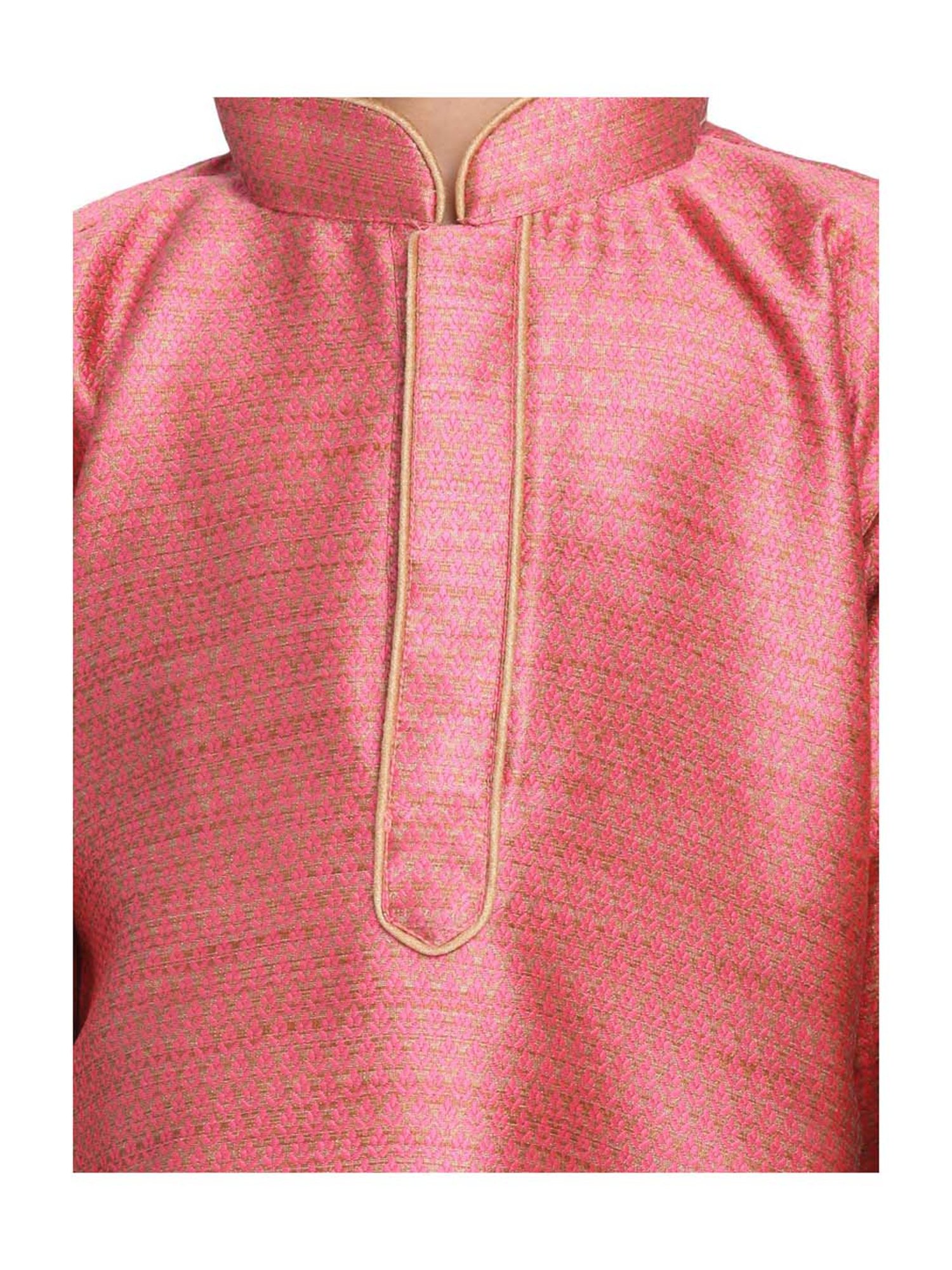 VASTRAMAY Kids Bubble Gum Pink & Rose Gold Self Pattern Kurta Set