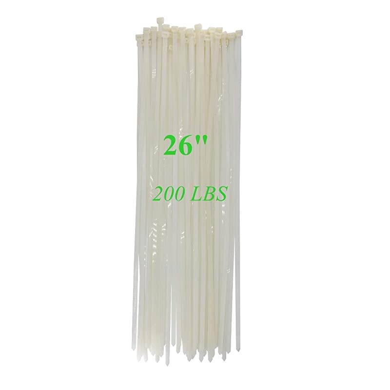 Heavy Duty 26 Inch Nylon Zip Cable Ties ClearLarge 200 LBS Tensile StrengthHeavy Duty Industrial Durable Strong Cable Ties 50 Pack Indoor Outdoor Garden Ties Use26200LB White