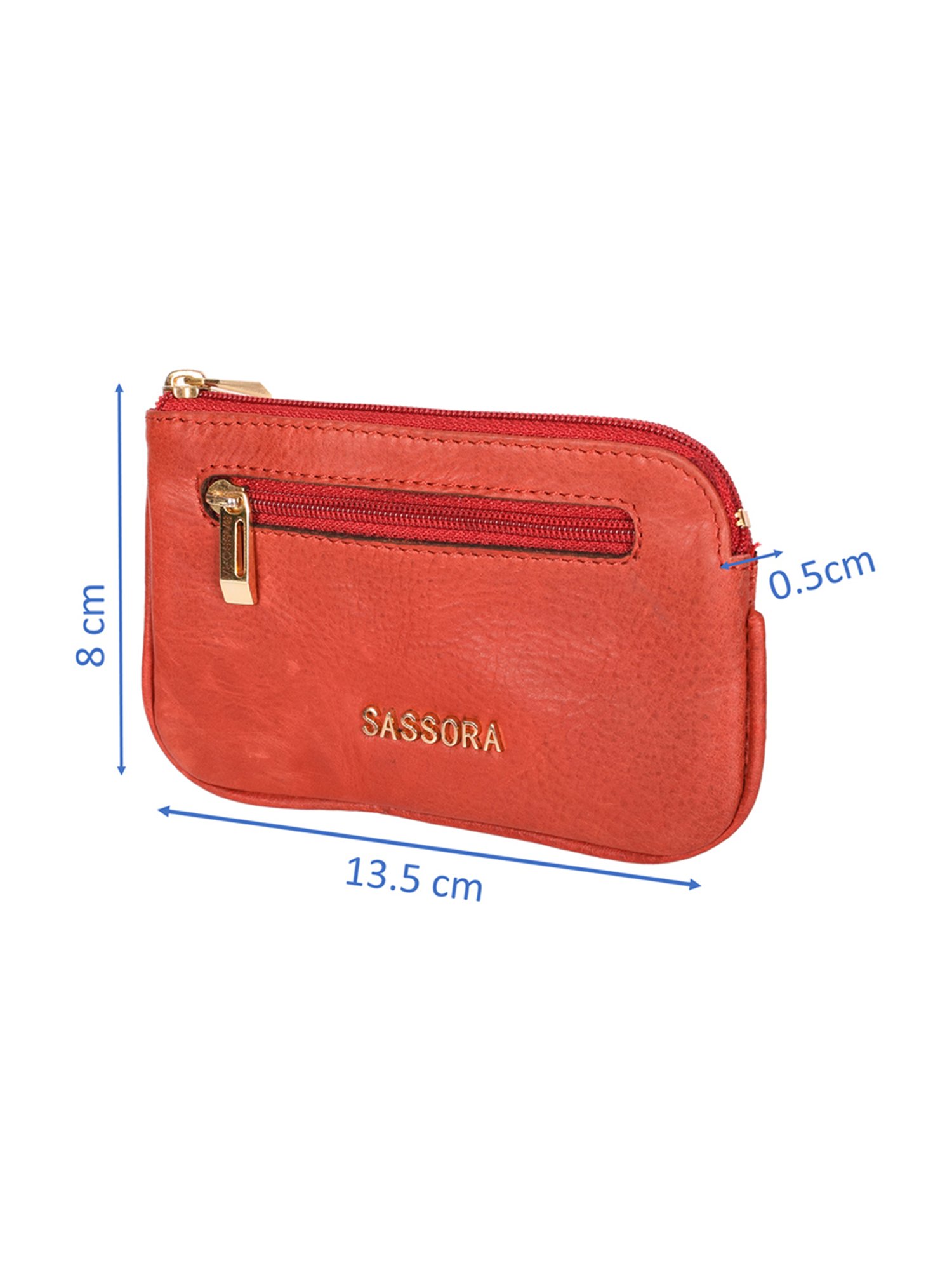 SASSORA Coral Red Leather Small Key Case