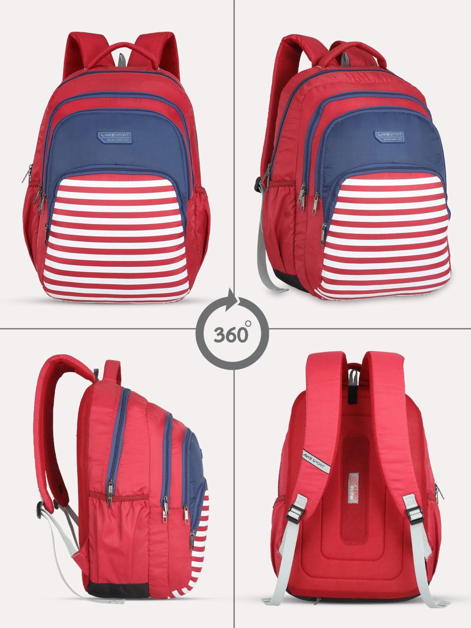 Lavie Sport Nautical 39L Printed School Unisex Backpack with Rain cover for Boys/Girls (Red)