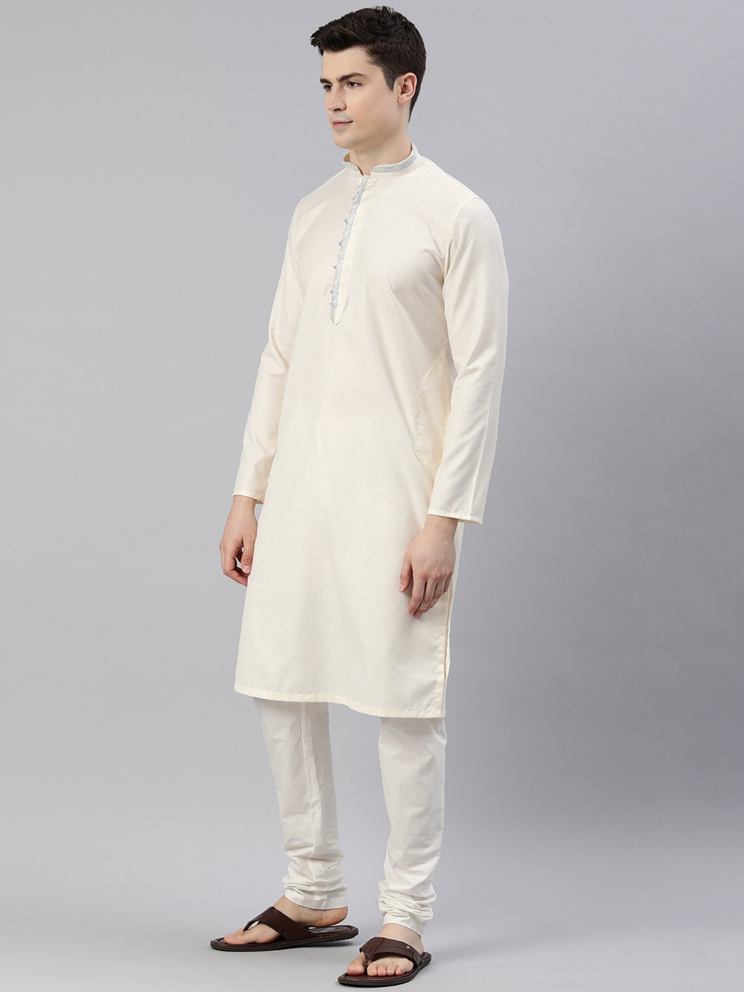 Manthan Cream Regular Fit Self Design Kurta & Pyjamas Set