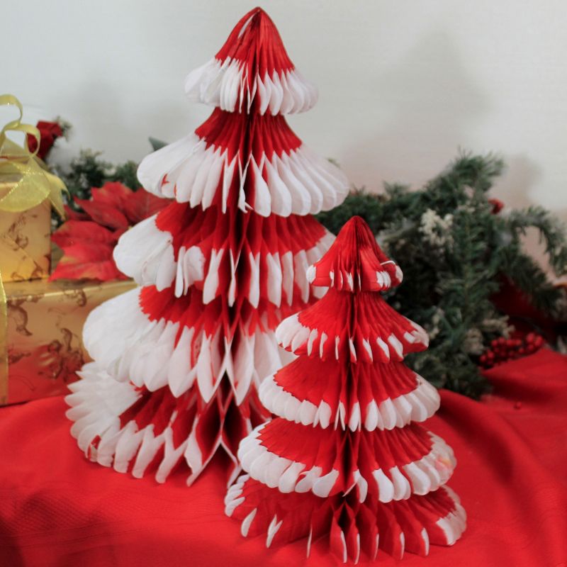 Christmas 16.0" Red Honeycomb Trees Tissue Paper Vintage-Style  -  Decorative Figurines