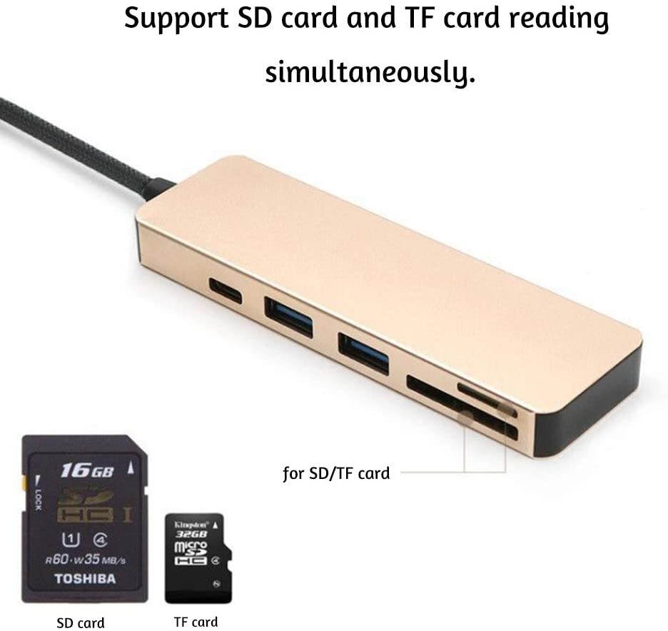 Docooler USB Hub 5 in 1 Adapter with 1 USB 3.1 Port and 2 USB 3.0 Ports SD TF Card Reader for Type C Devices