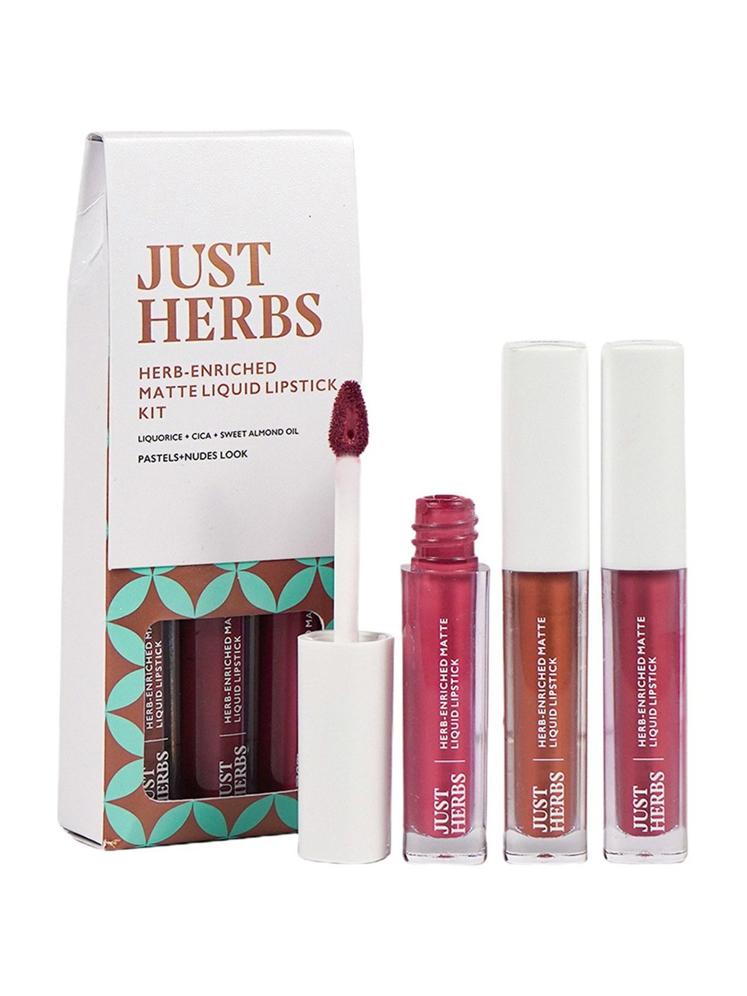 JUST HERBS Herb-Enriched Matte Liquid Lipstick Kit - Pastels + Nudes Look