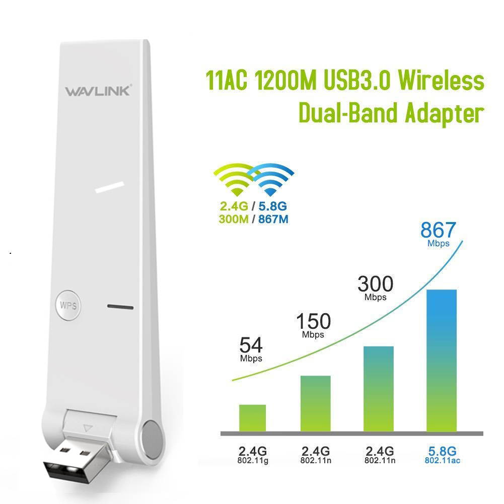 Wavlink AC600 USB Wifi Adapter, 600Mbps Dual Band Wireless Adapter, 802.11ac, High Gain 3dbi Antenna Network Adapter, 2.4G/150Mbps + 5G/433Mbps For PC, Windows XP/Vista/7/8/8.1/10 (32/64bits) MAC OS