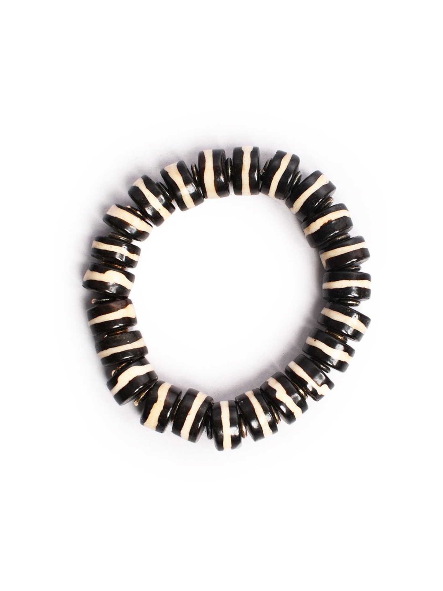 IMLI STREET Black & White Artificial Beaded Stretchable Bracelet for Women