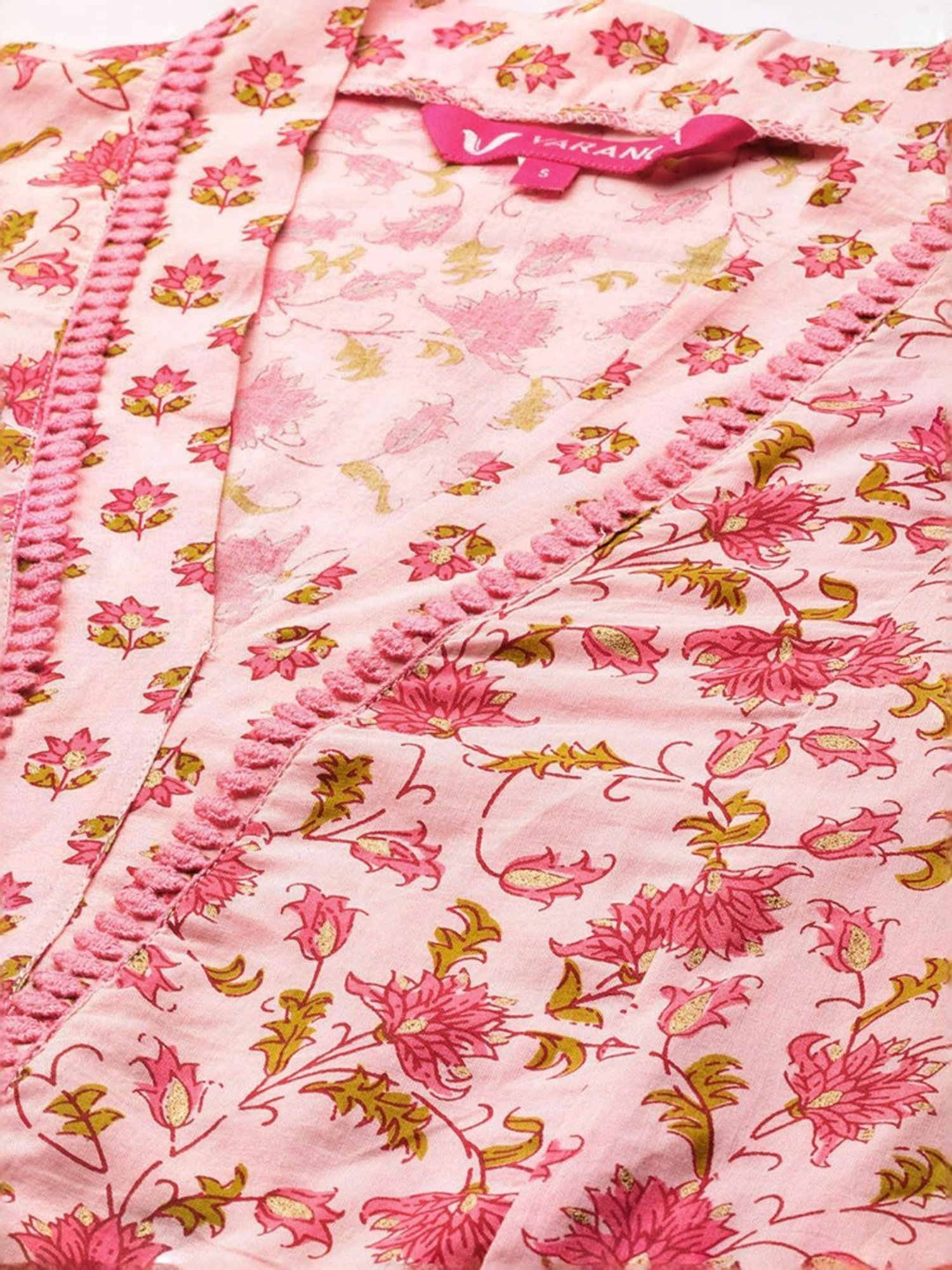 Varanga Pink Cotton Floral Print Kurta Pant Set With Dupatta