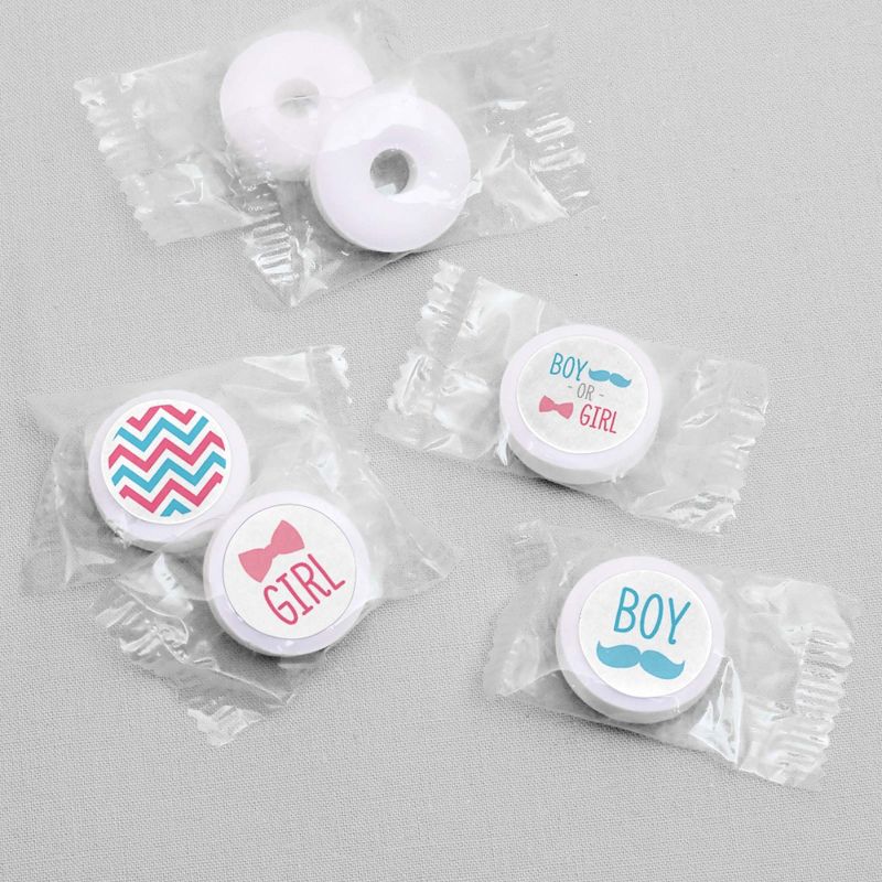 Big Dot of Happiness Chevron Gender Reveal - Baby Shower Round Candy Sticker Gender Reveal Favors - Labels Fit Hershey's Kisses (1 sheet of 108)
