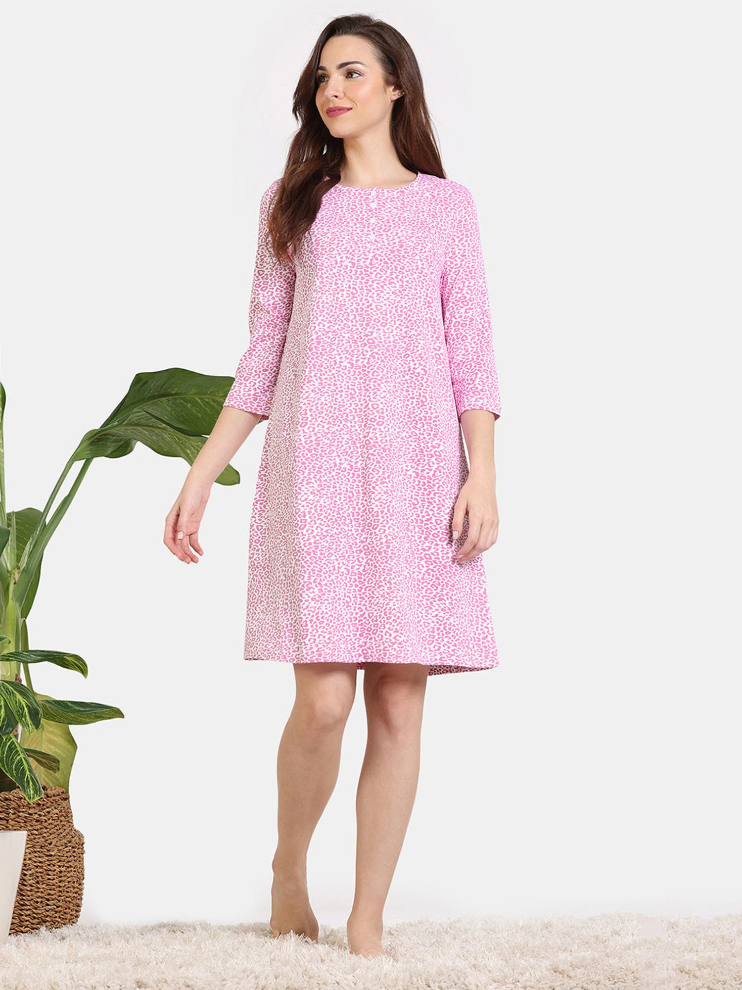 Zivame Pink Printed Night Dress