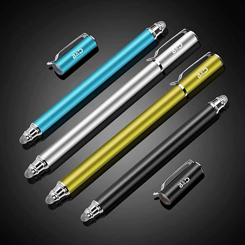 New 5mm HighSensivity Fiber Tip Capacitive Stylus Dualtip Universal Touchscreen Pen for All Tablets Cell Phones with 8 Extra Replaceable Fiber Tips 4 Pcs BlackAquaSilverYellow