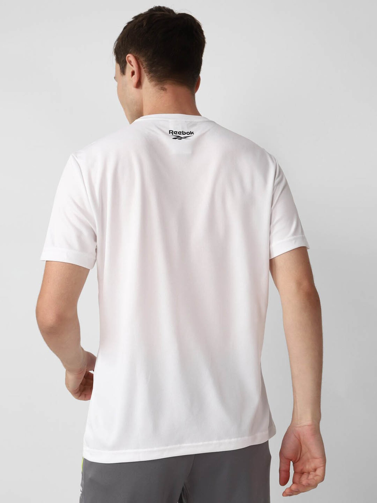 Reebok White Slim Fit Printed Sports T-Shirt