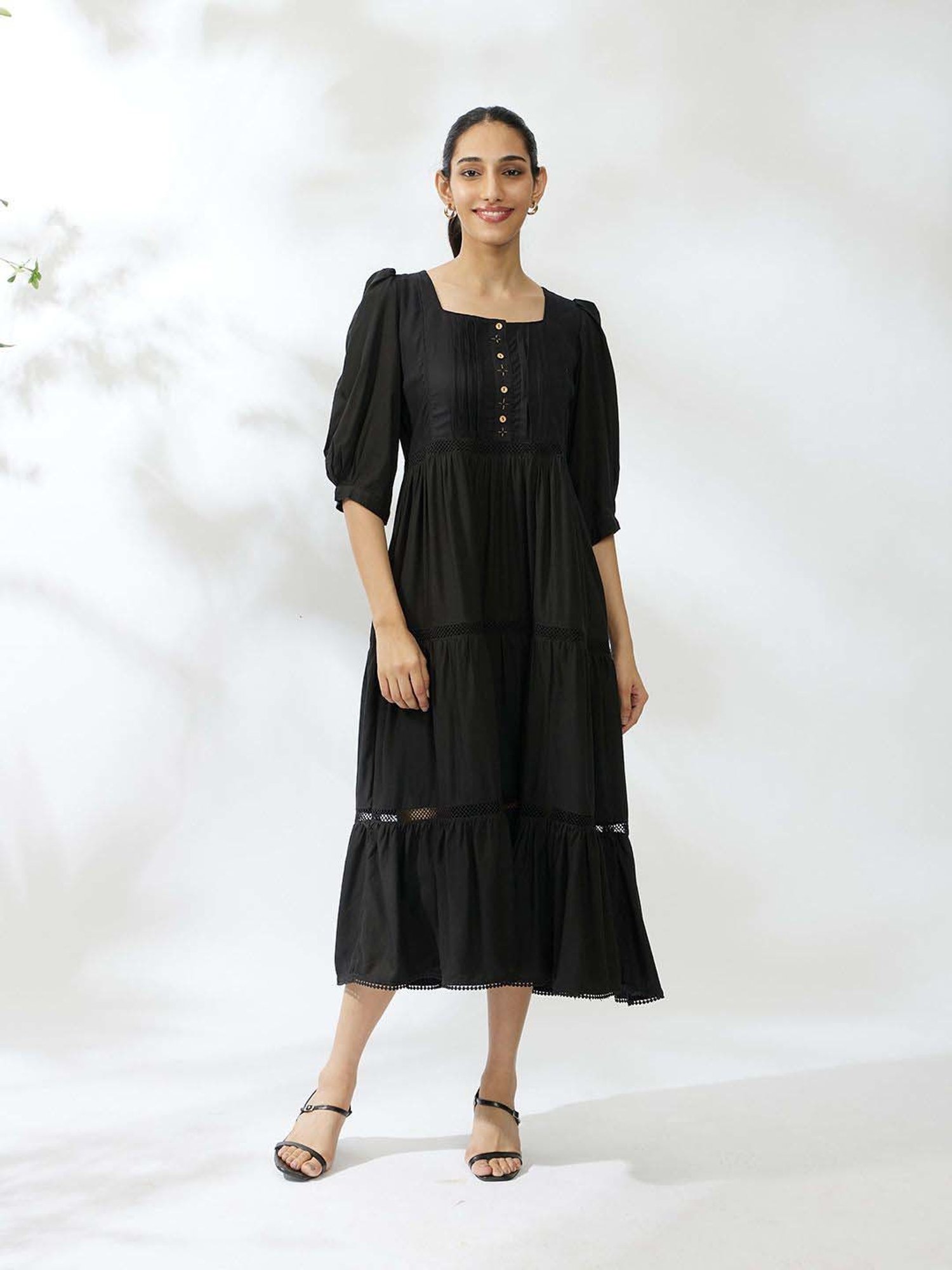 Daali Black Regular Fit A-Line Dress